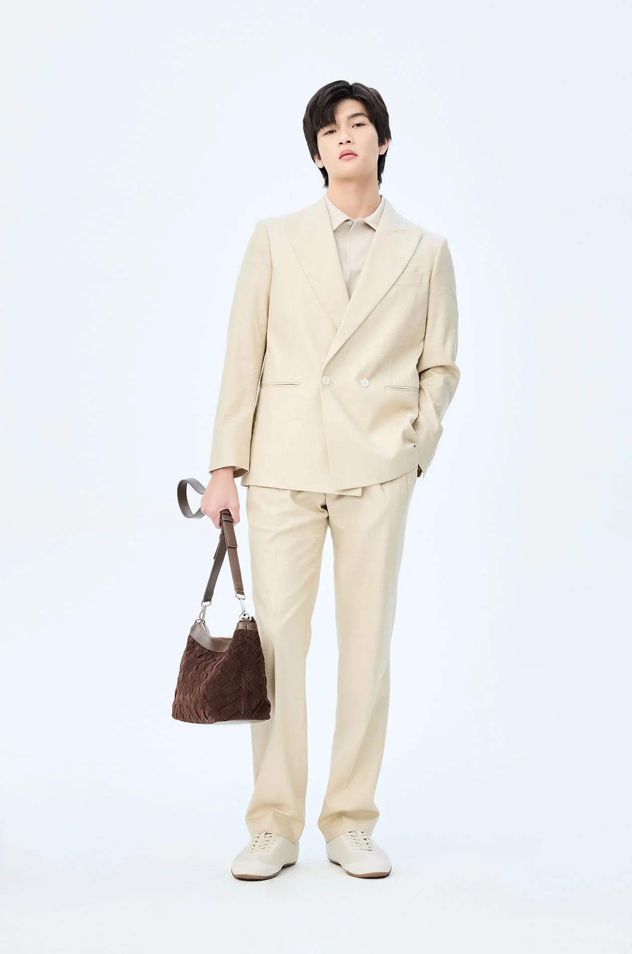 Double-Breasted Linen Blend Blazer