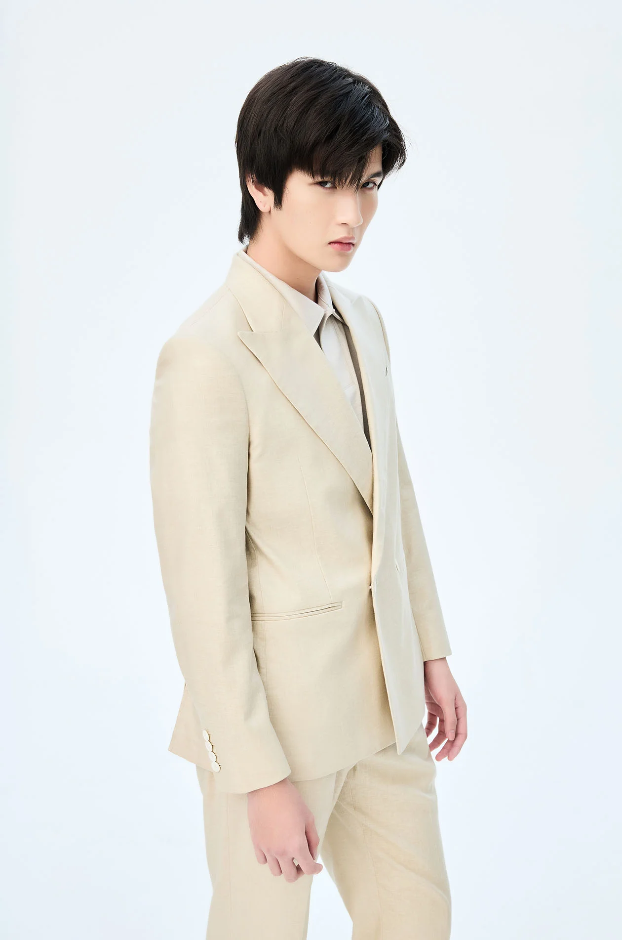 Double-Breasted Linen Blend Blazer - Image 2