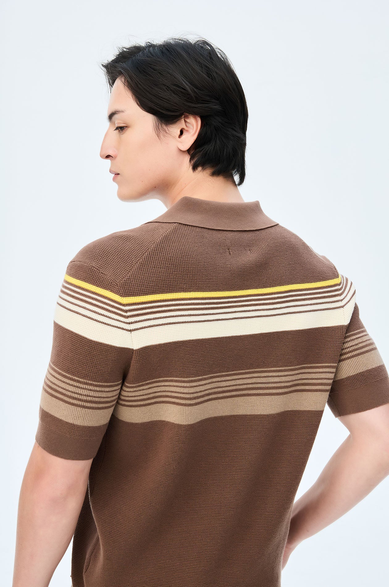 Retro Striped Knit Polo Shirt - Image 5