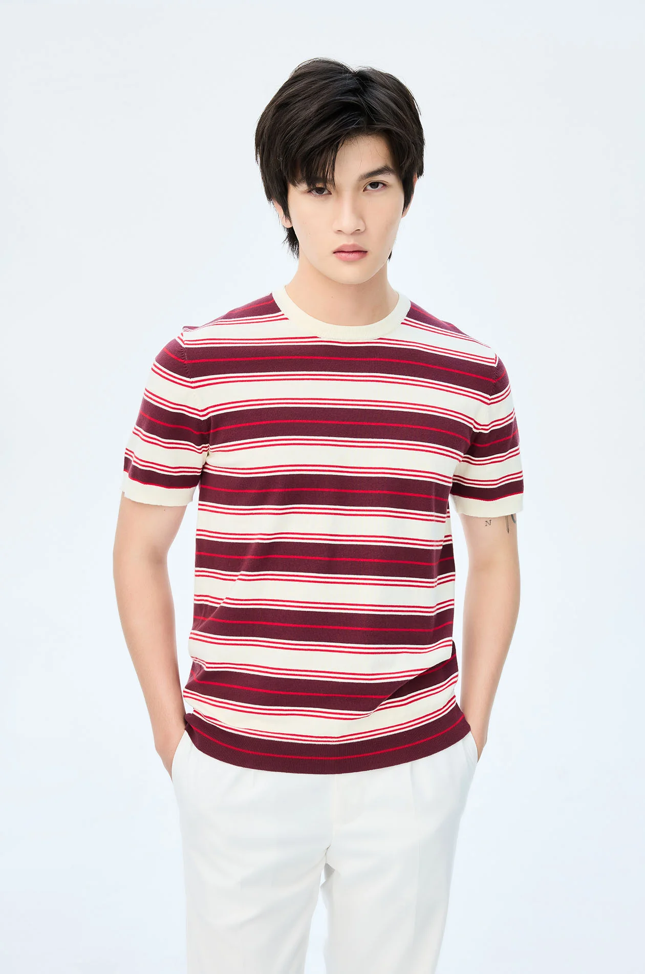 Striped Fine Knit T-Shirt - Image 12