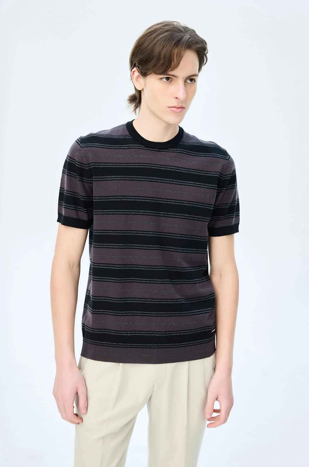 Striped Fine Knit T-Shirt - Image 2