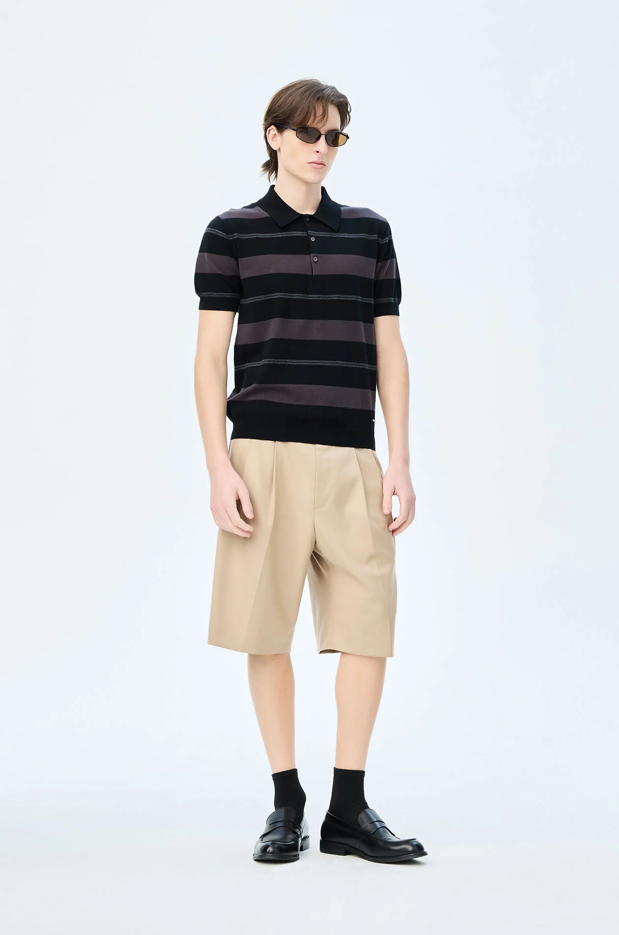Striped Fine Knit Polo Shirt