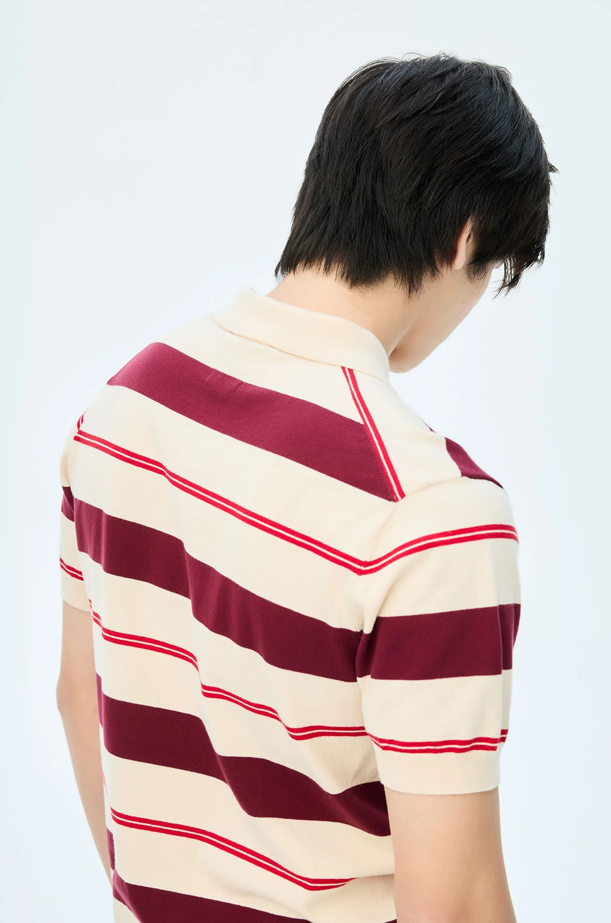 Striped Fine Knit Polo Shirt - Image 14