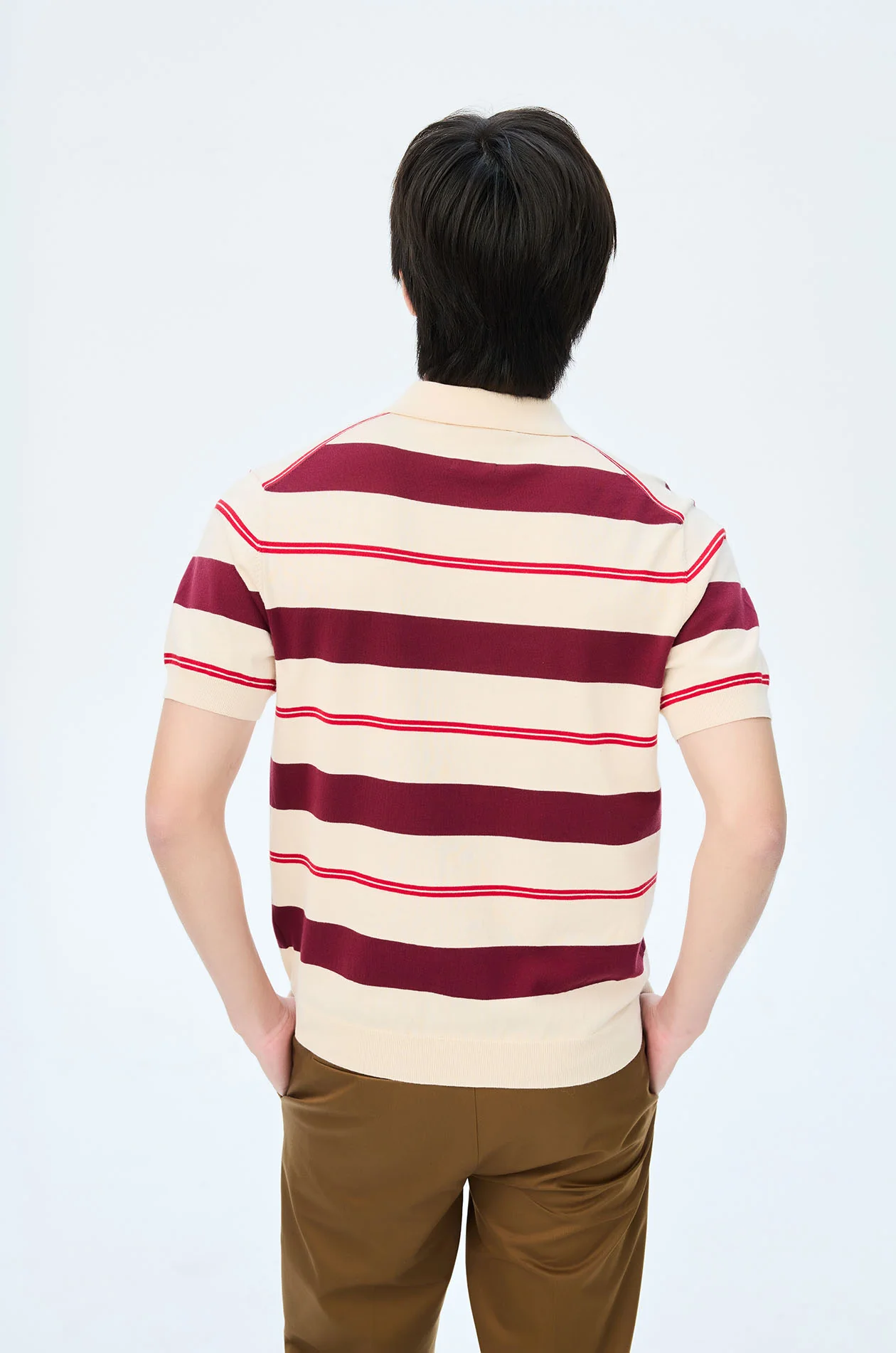Striped Fine Knit Polo Shirt - Image 15