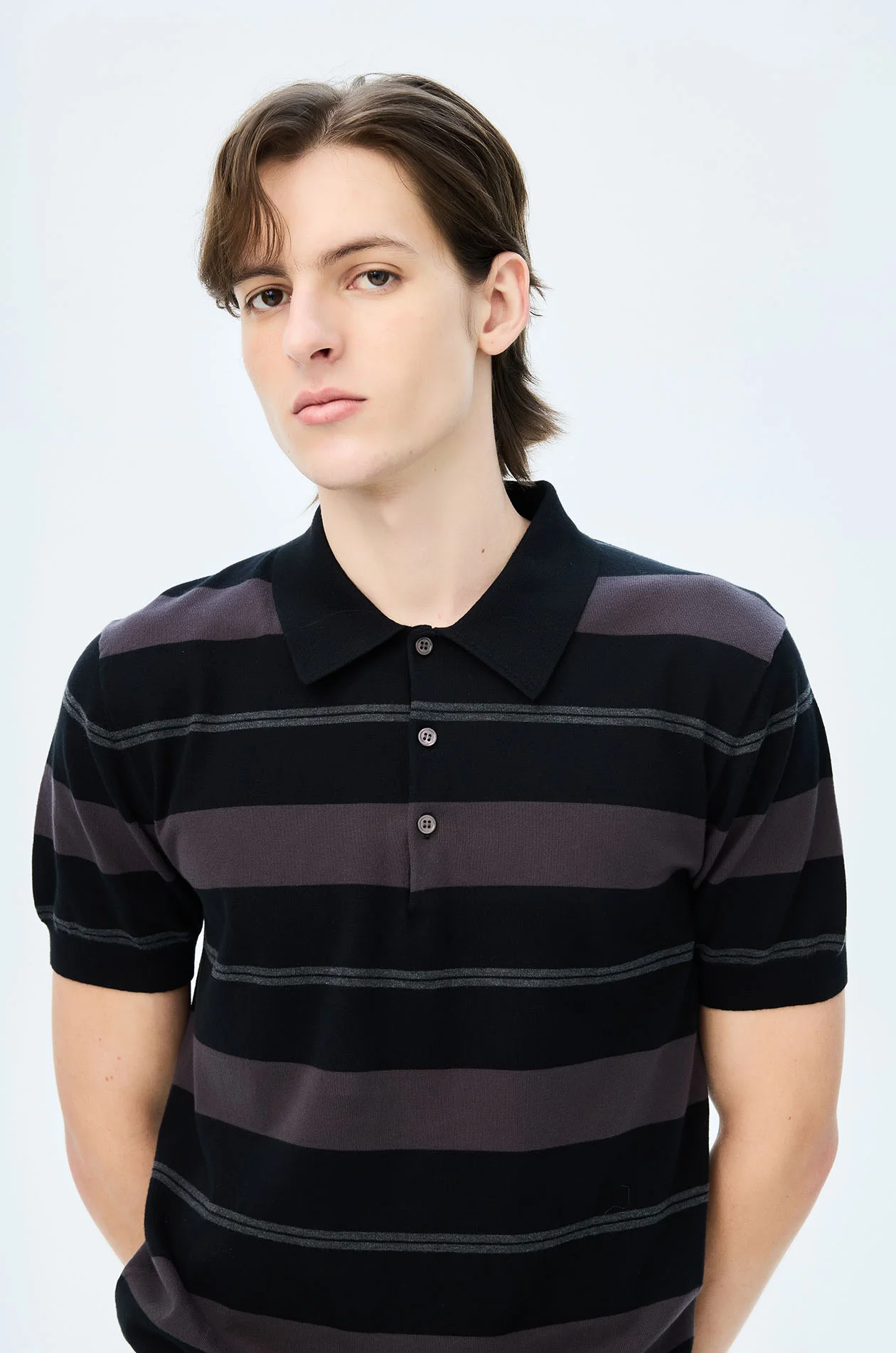 Striped Fine Knit Polo Shirt - Image 3