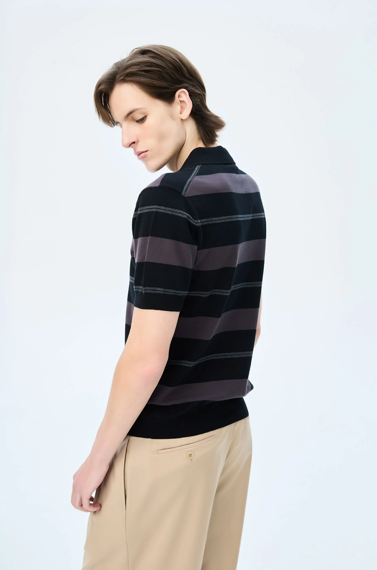 Striped Fine Knit Polo Shirt - Image 4