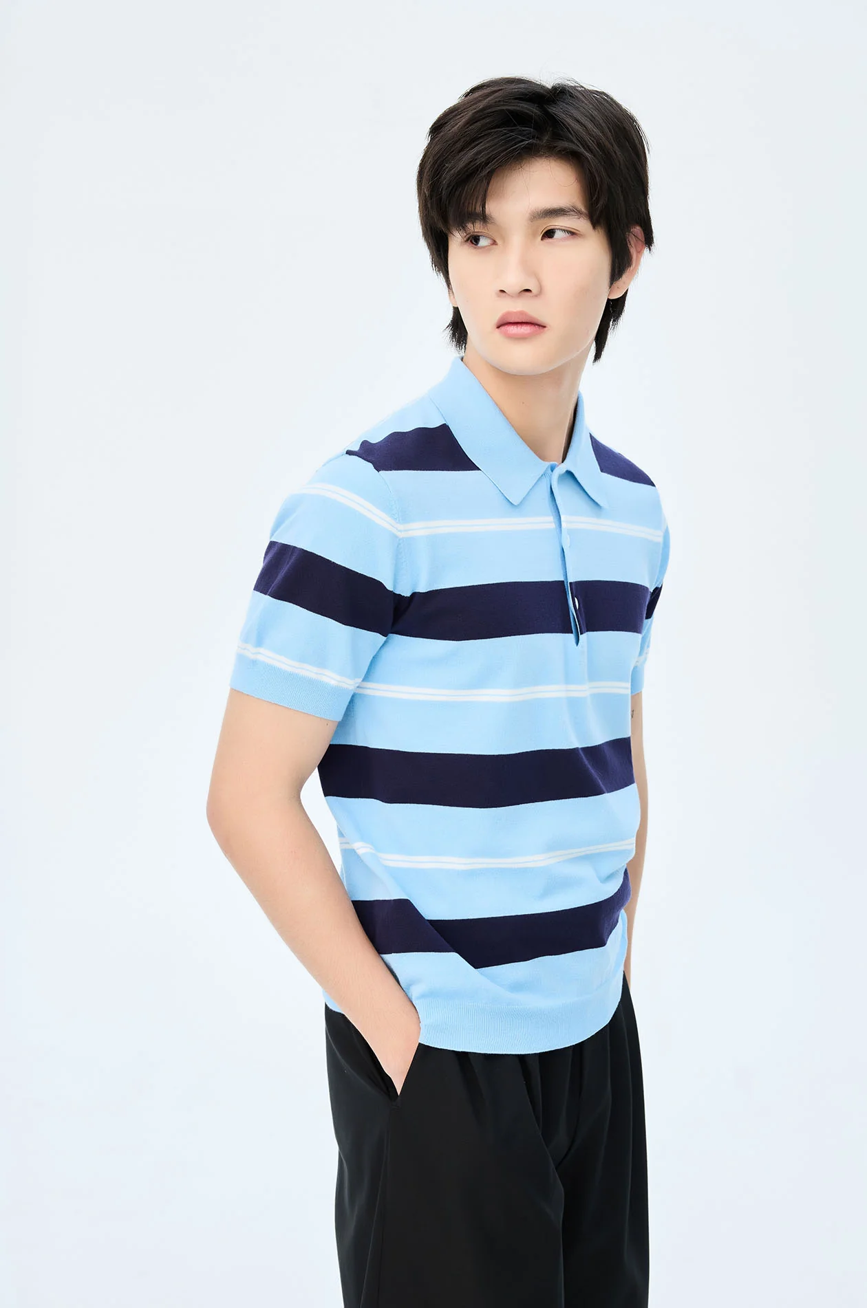 Striped Fine Knit Polo Shirt - Image 7