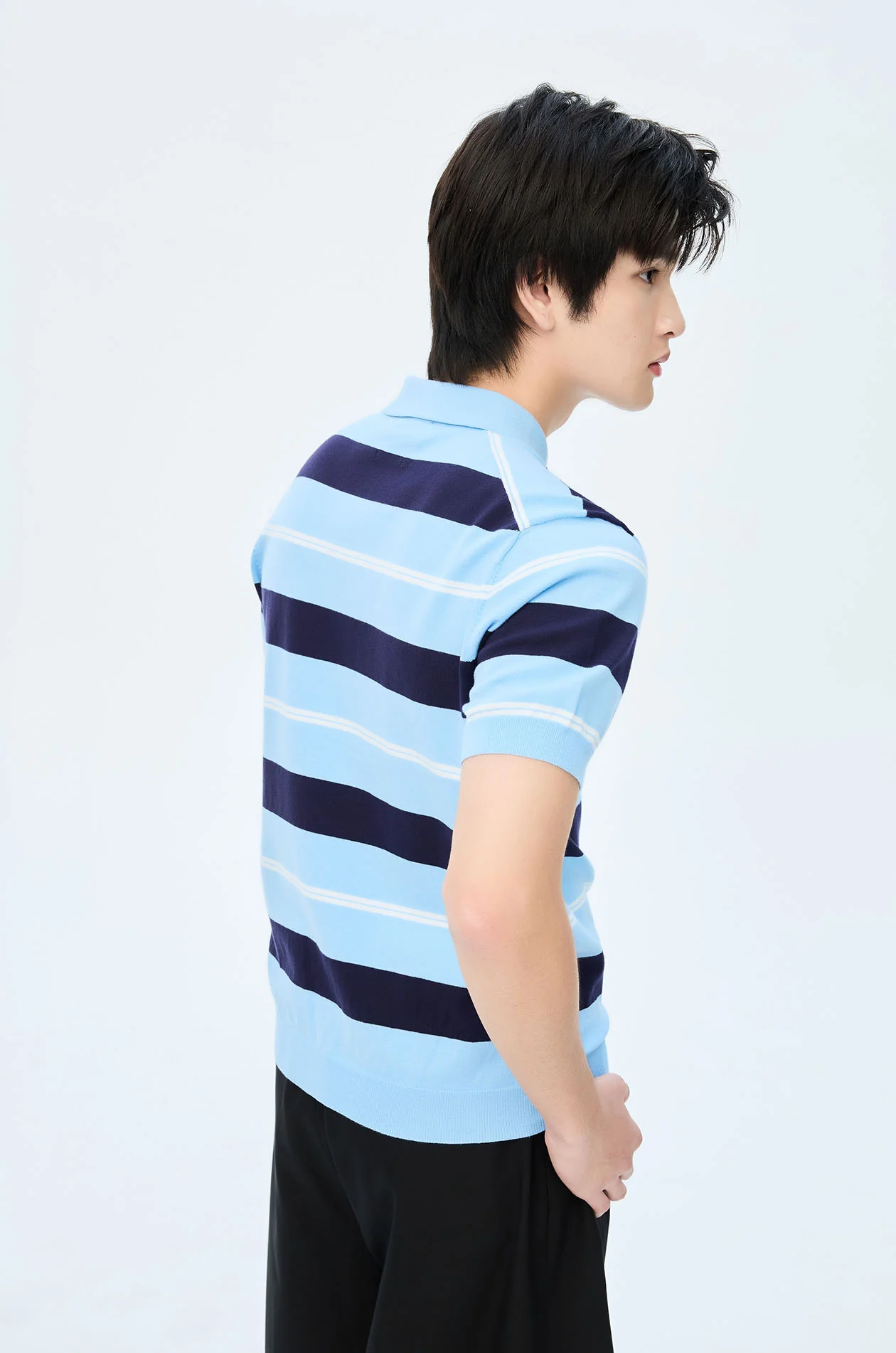 Striped Fine Knit Polo Shirt - Image 9
