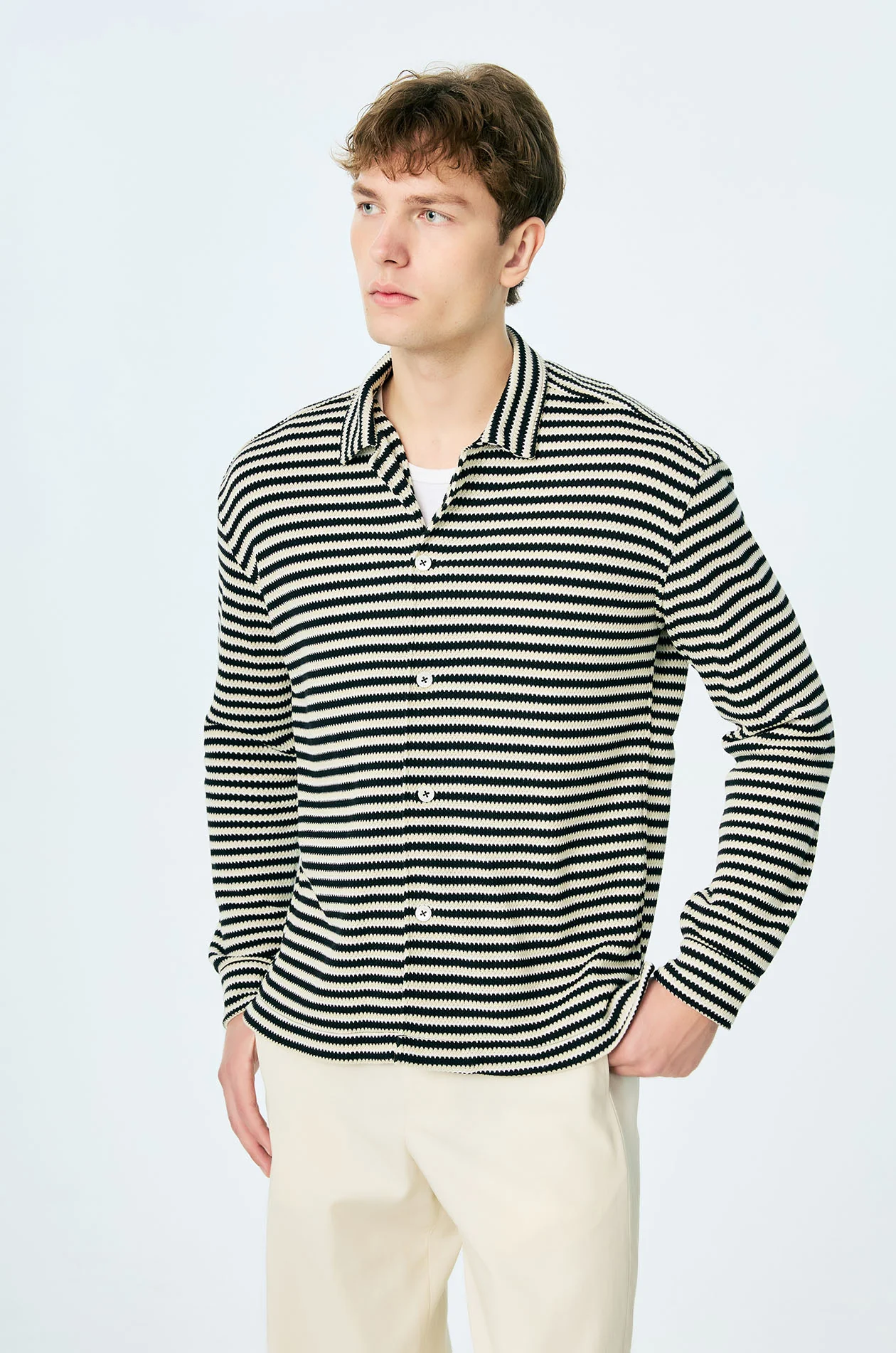 Striped Crochet Long-Sleeve Shirt - Image 2