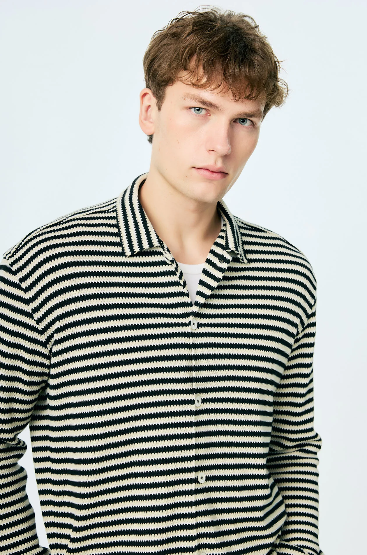 Striped Crochet Long-Sleeve Shirt - Image 3