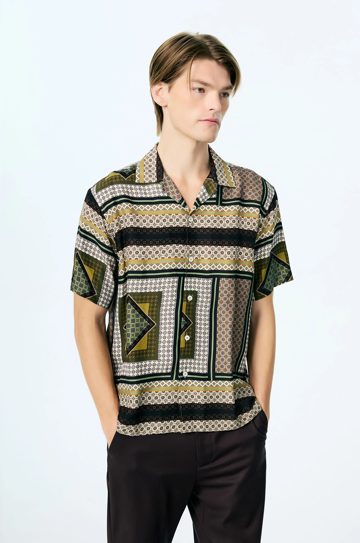 Geometric Tile Print Viscose Resort Shirt - Image 2