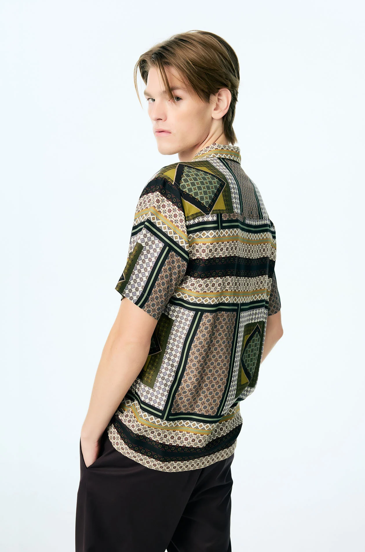 Geometric Tile Print Viscose Resort Shirt - Image 3