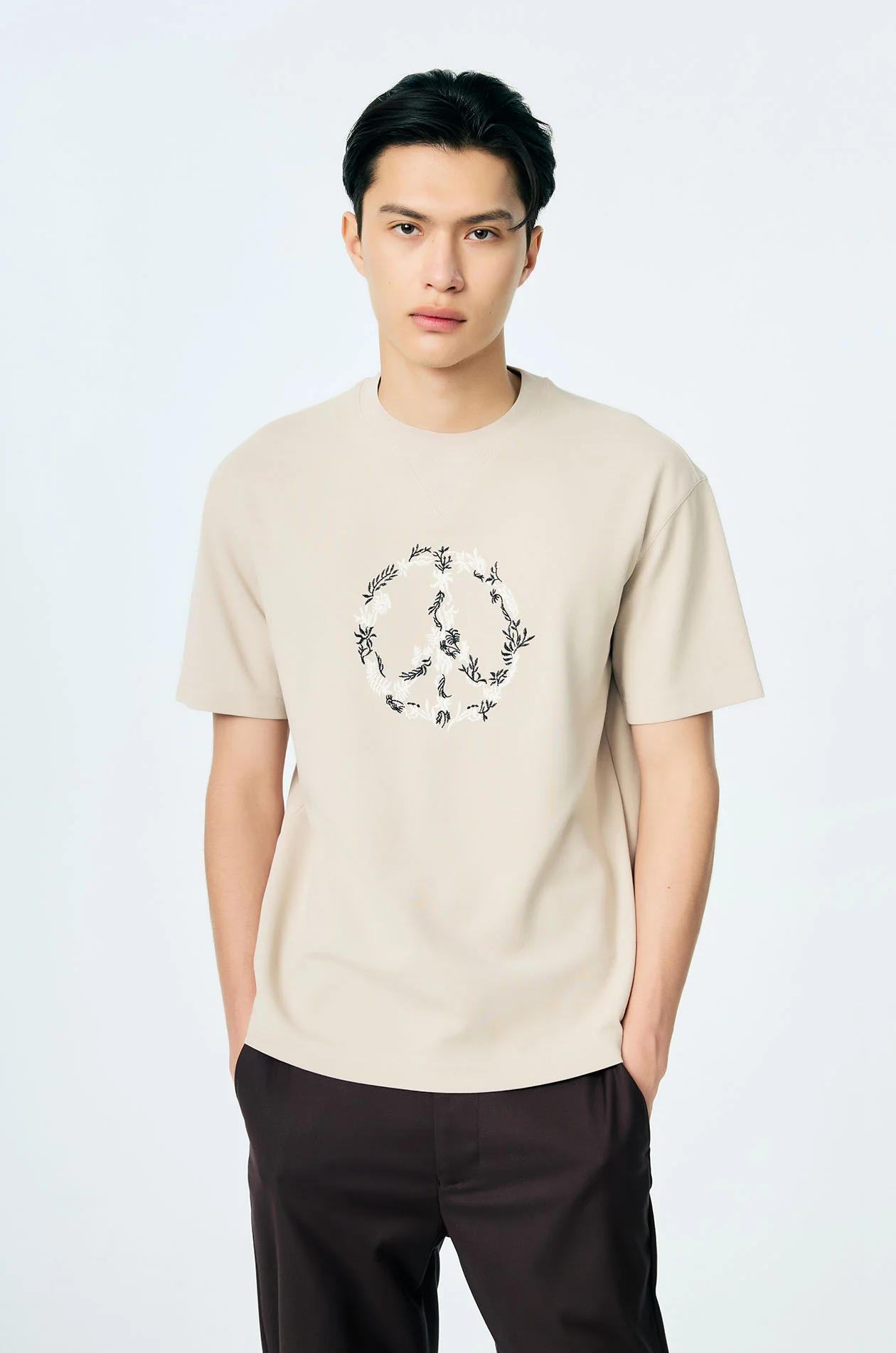 Embroidered Peace Floral Relaxed T-Shirt - Image 2
