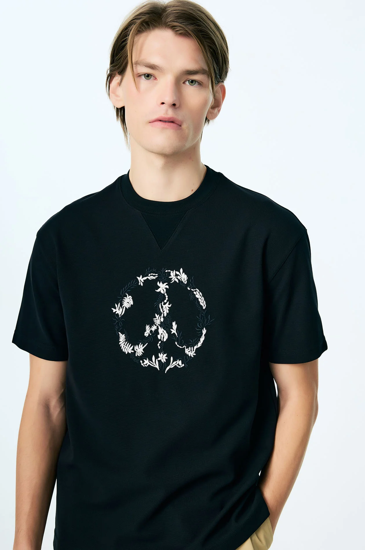 Embroidered Peace Floral Relaxed T-Shirt - Image 7