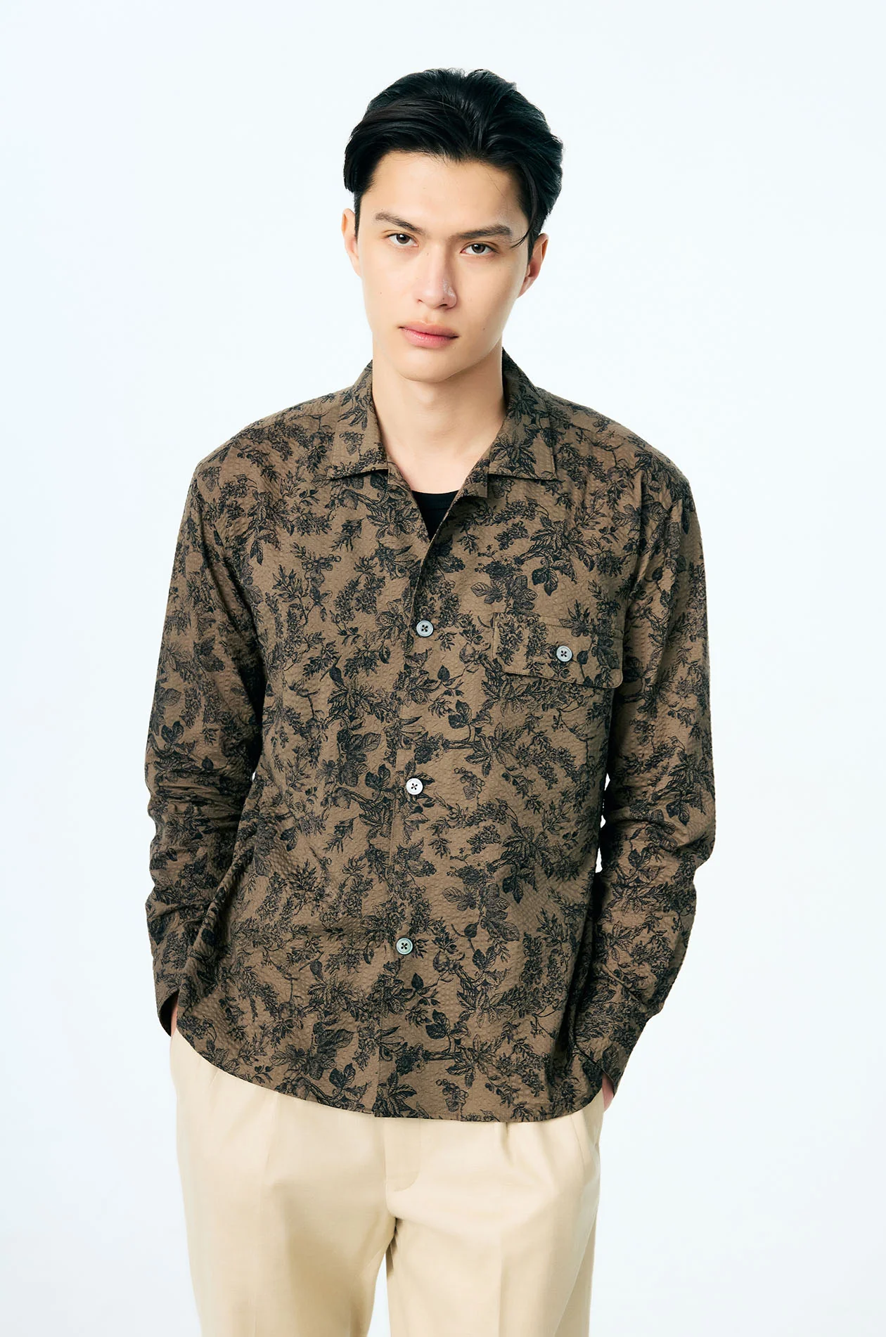 Botanical Print Crinkled Pocket Shirt - Image 2