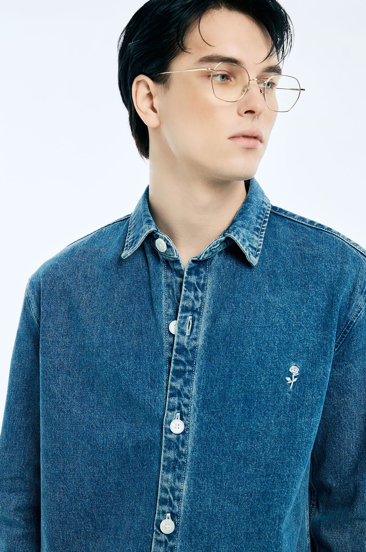 Rose Embroidered Denim Overshirt - Image 3