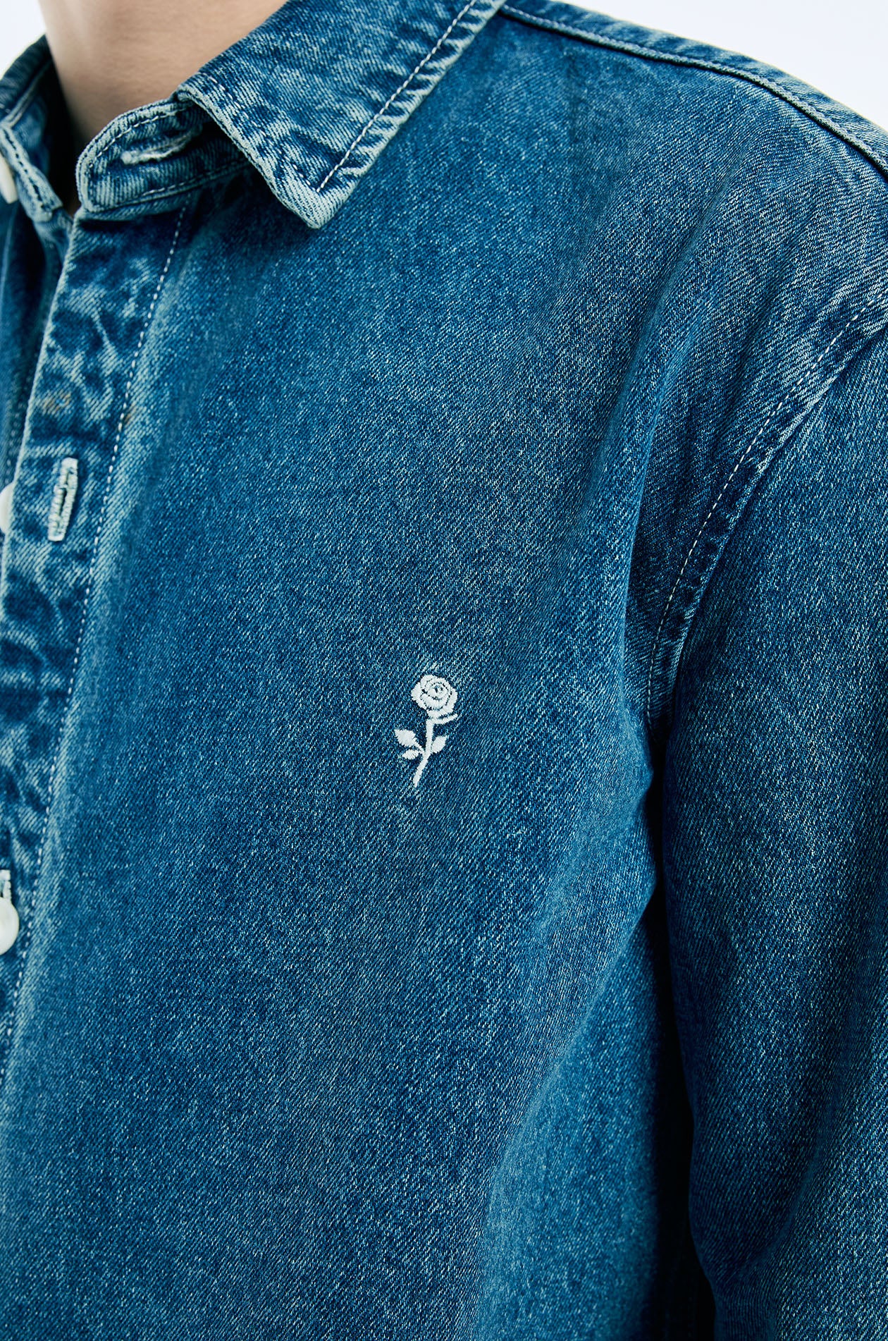 Rose Embroidered Denim Overshirt - Image 4