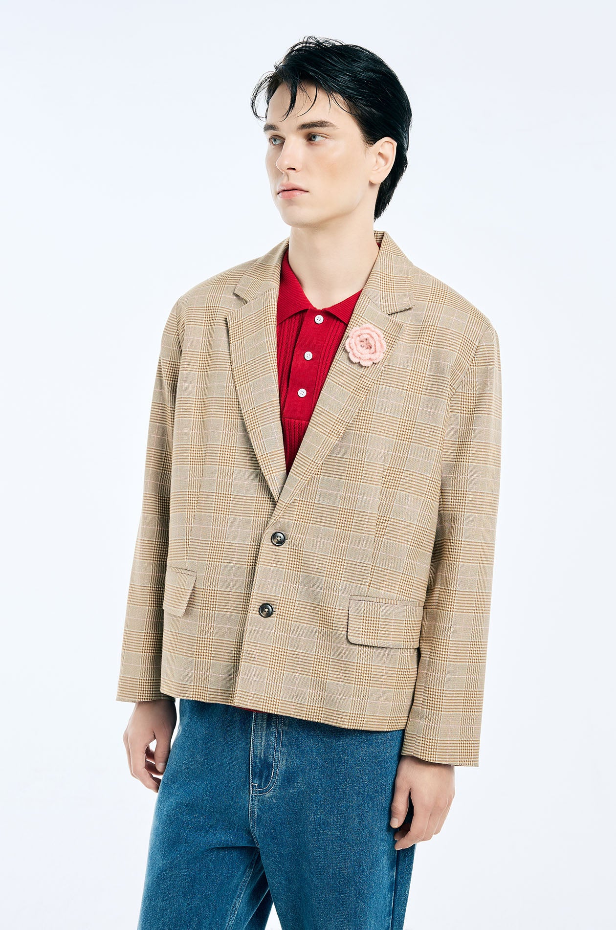 Cropped Plaid Blazer - Image 2