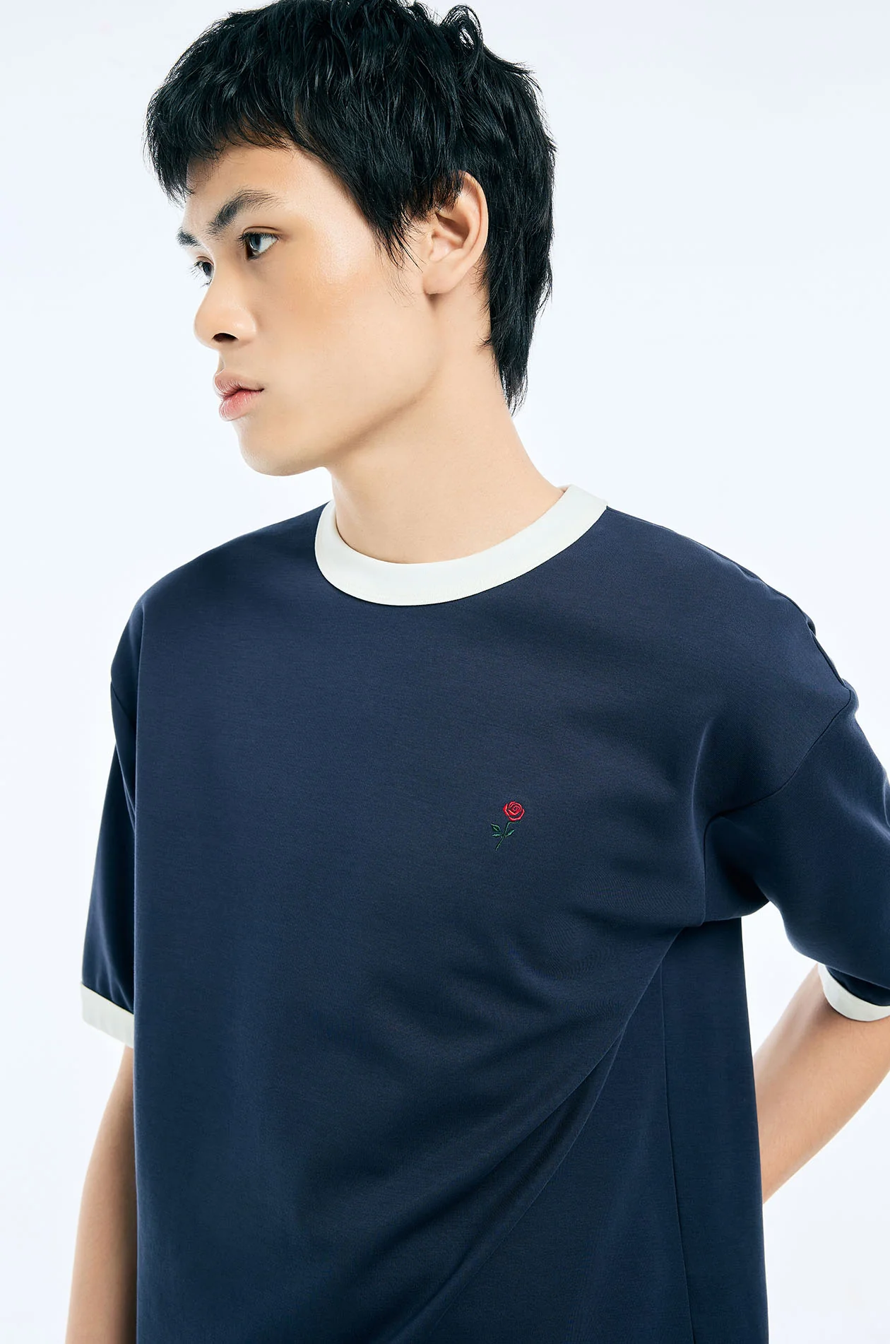 Rose Embroidered Ringer Tee - Image 3