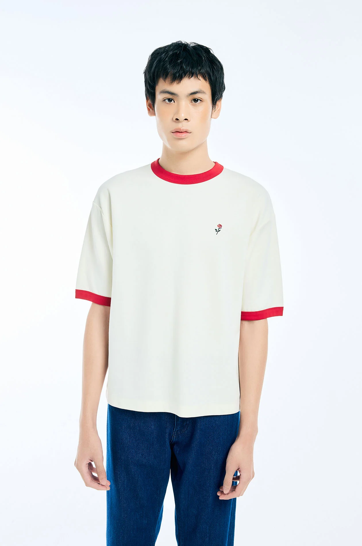 Rose Embroidered Ringer Tee - Image 8
