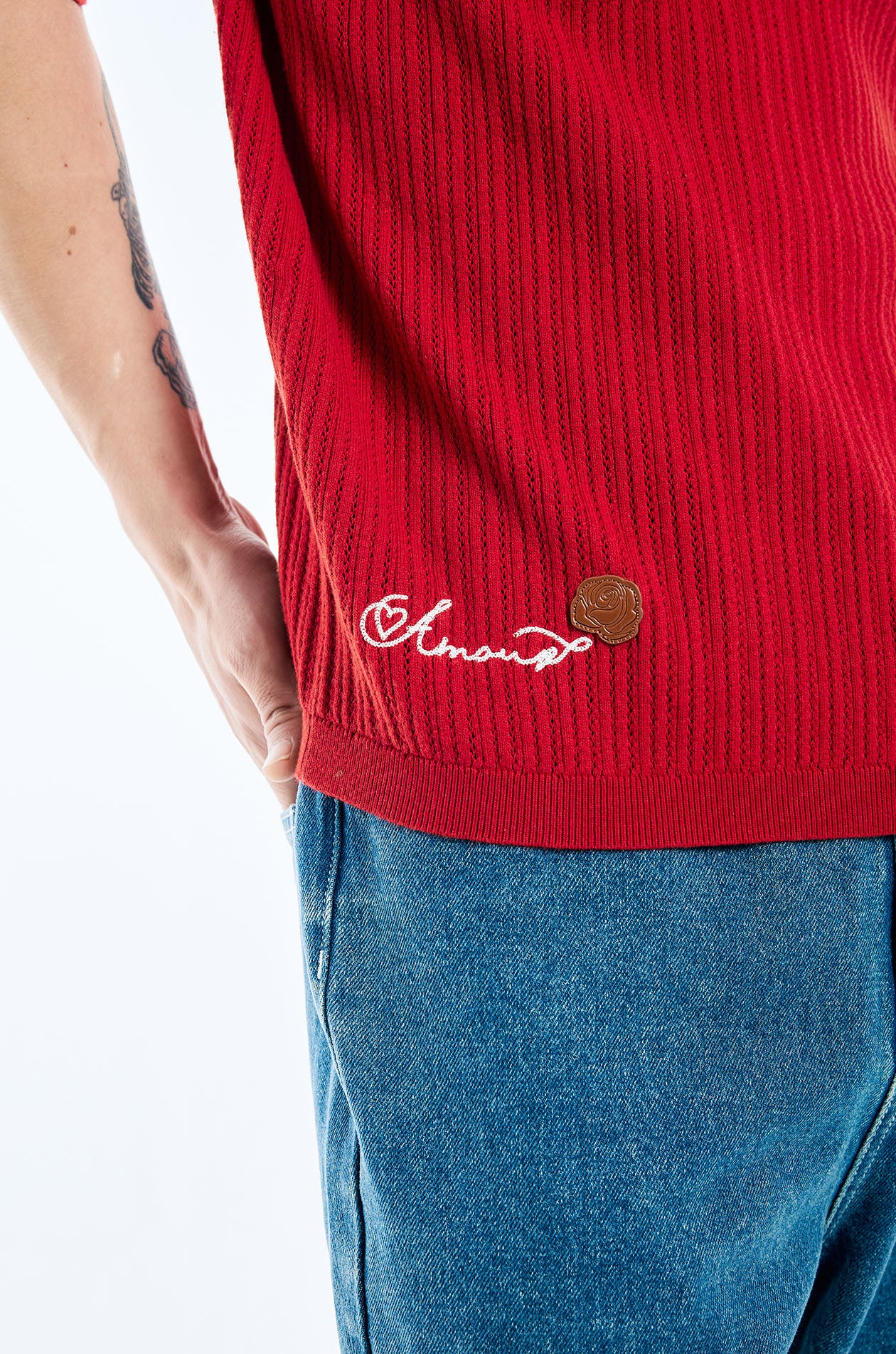 Rose Openwork Knit Polo - Image 3