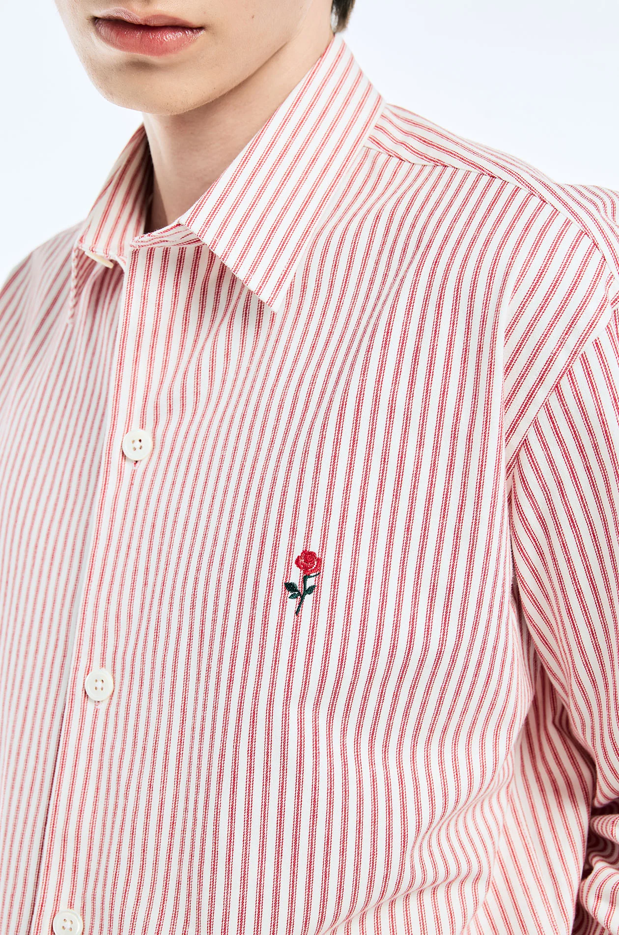 Rose Embroidered Striped Shirt - Image 3
