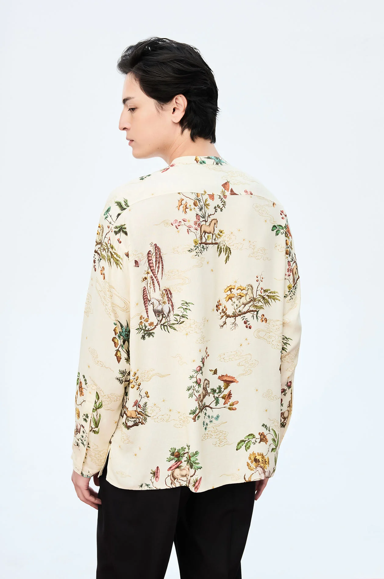 Motif Printed Collarless Shirt - Image 4