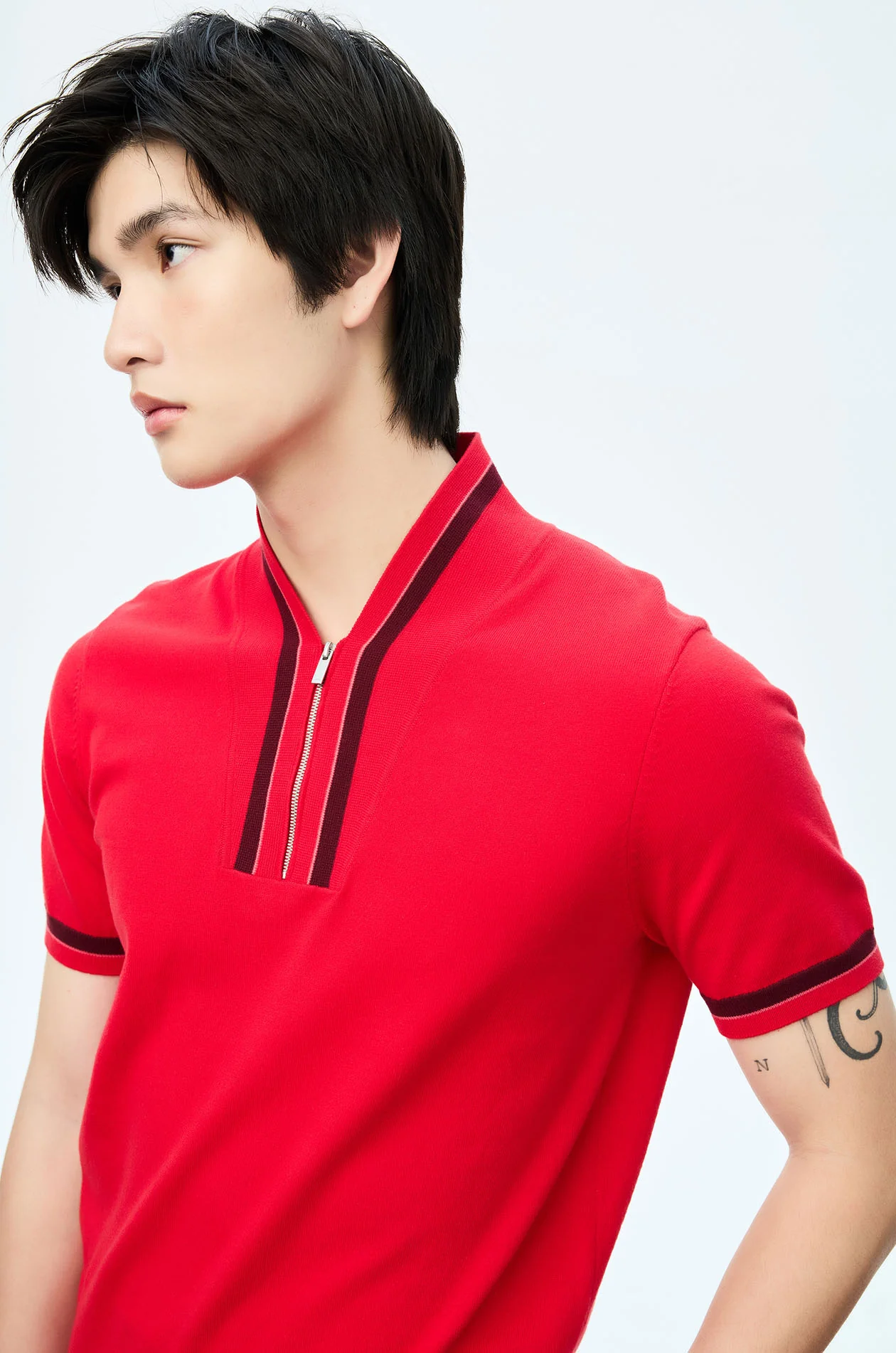 Stand-Up Collar Knit Polo Shirt - Image 3