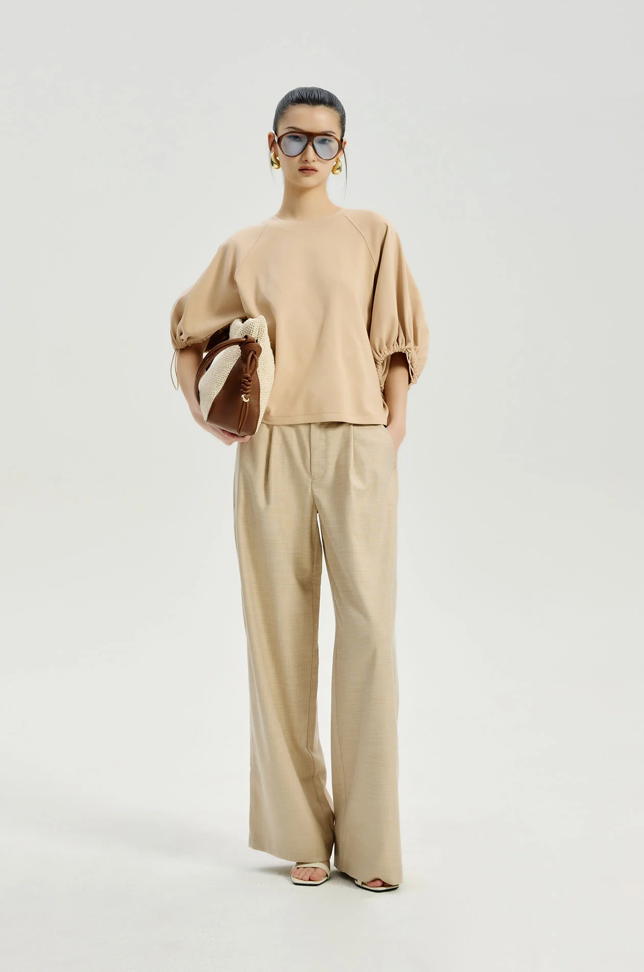 Drawstring Sleeve Oversized Top