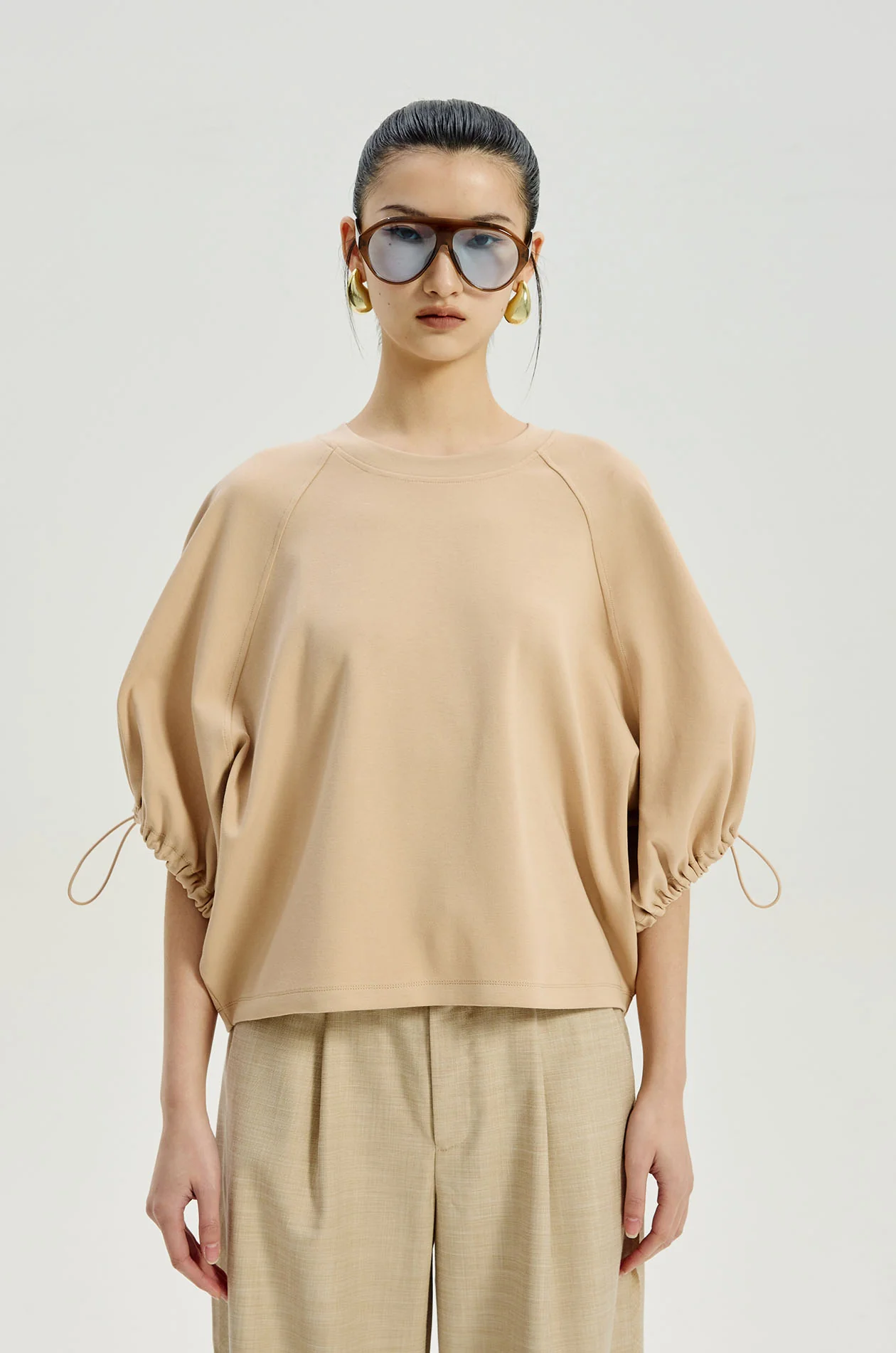 Drawstring Sleeve Oversized Top - Image 2