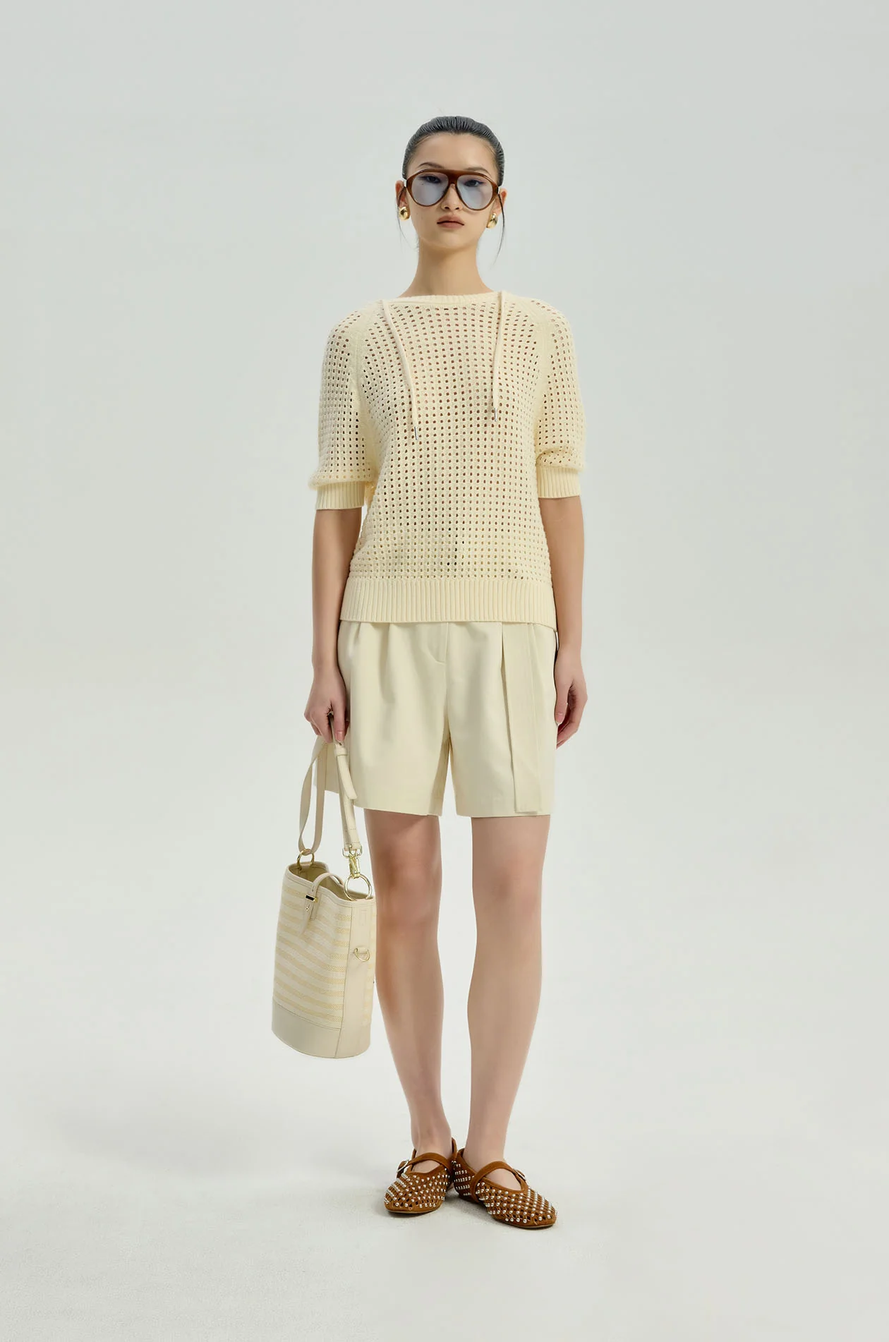 Openwork Knit Hoodie