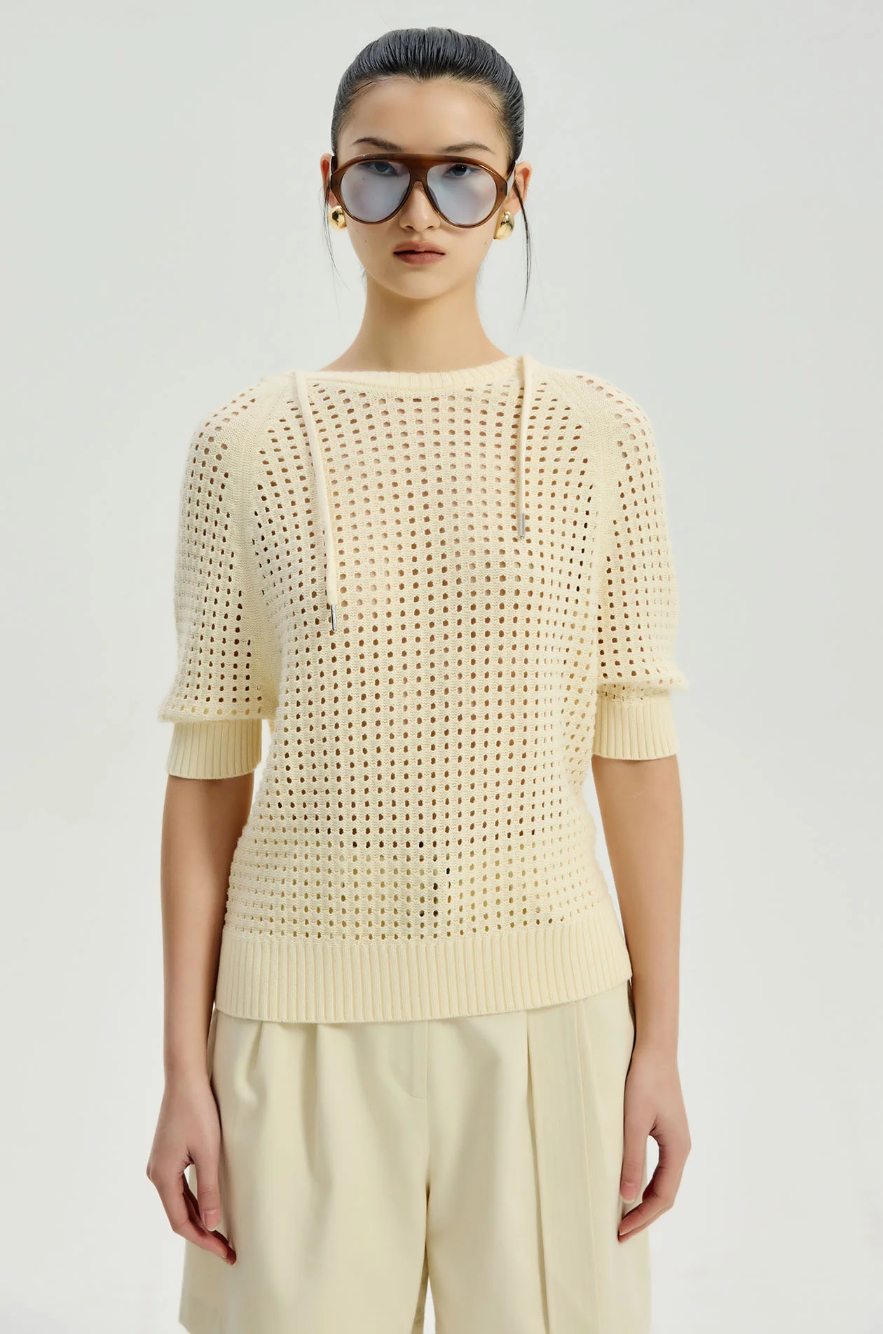 Openwork Knit Hoodie - Image 2