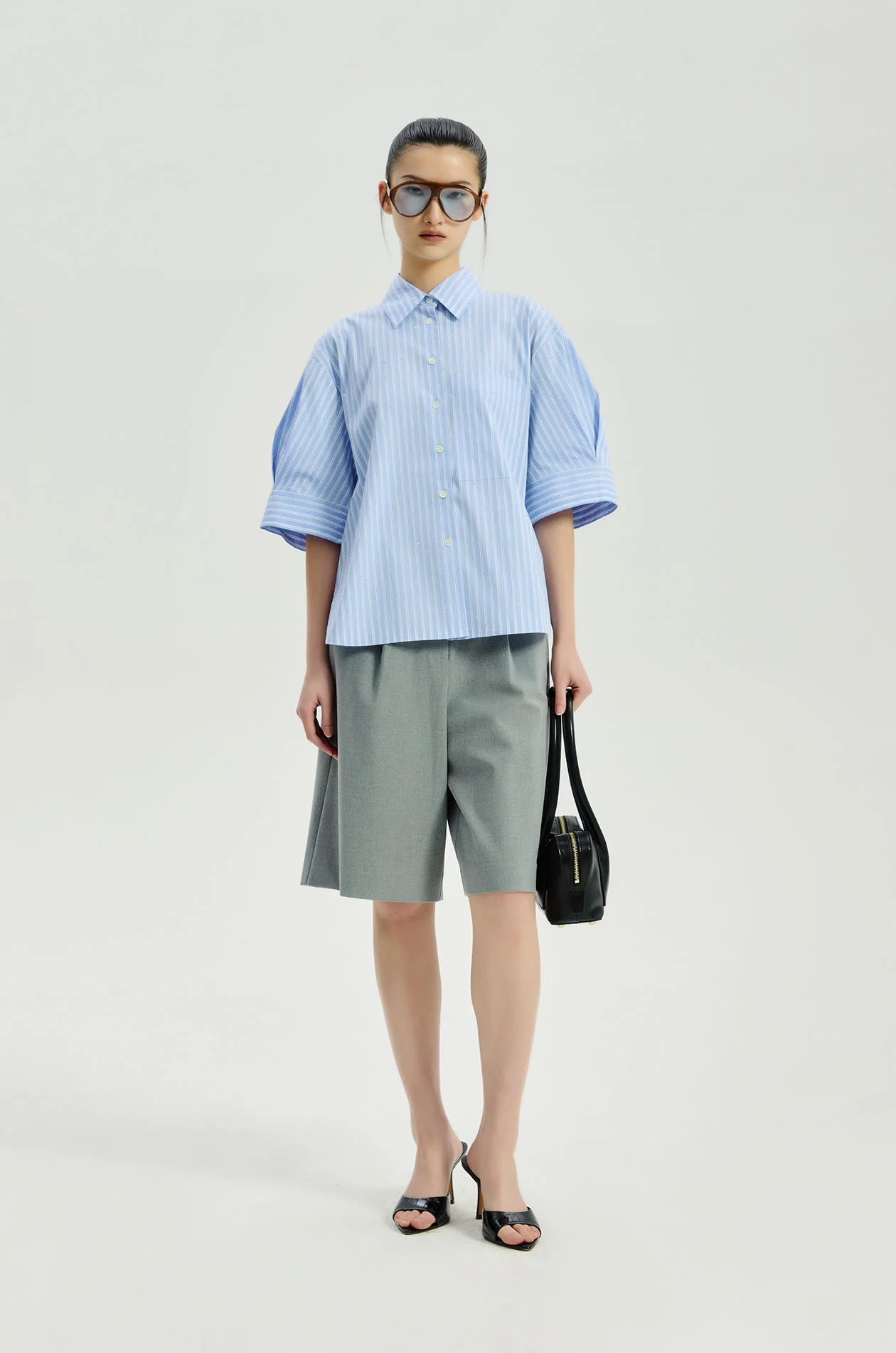 Oversized Rhinestone Poplin Shirt