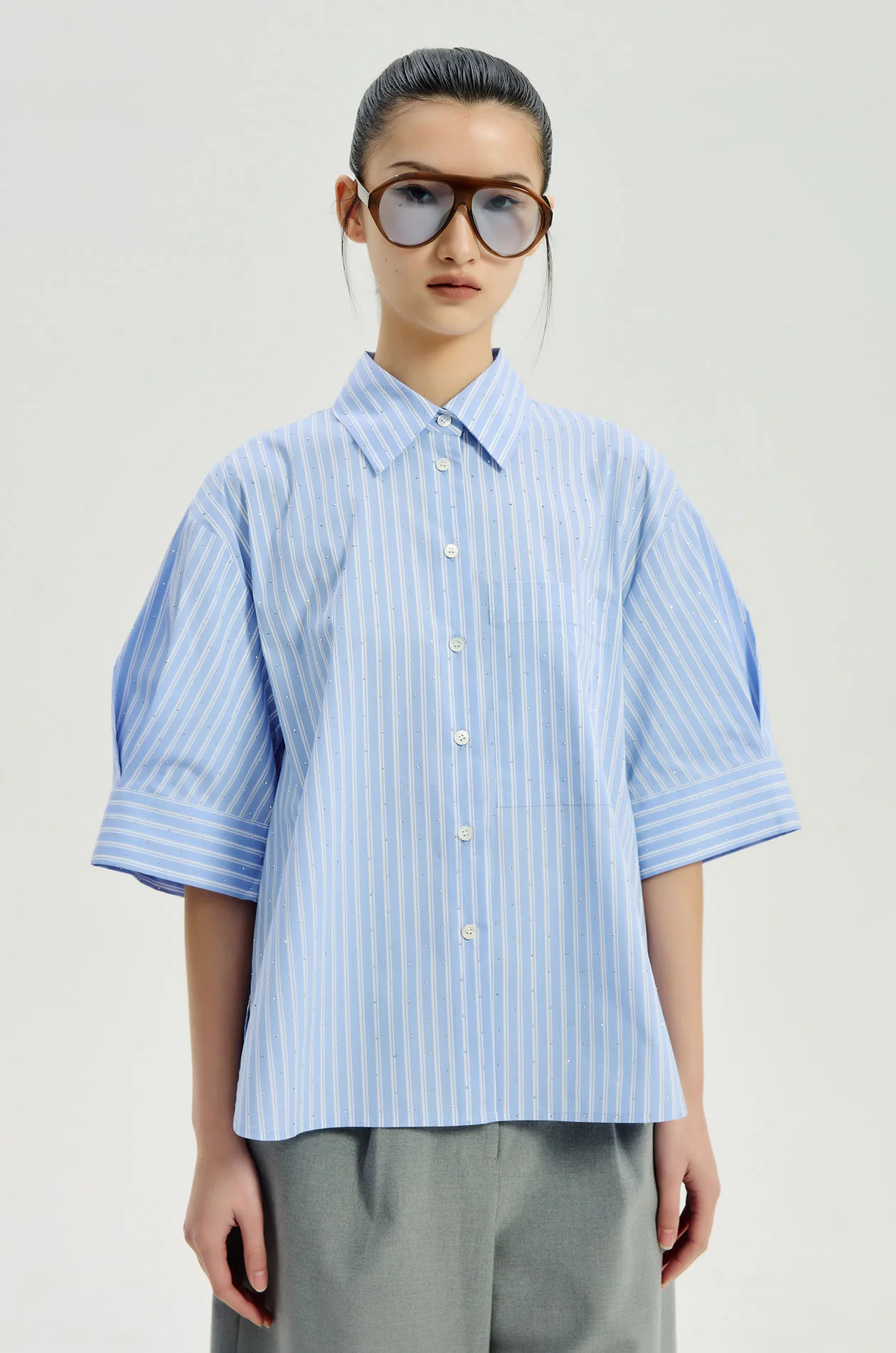 Oversized Rhinestone Poplin Shirt - Image 2