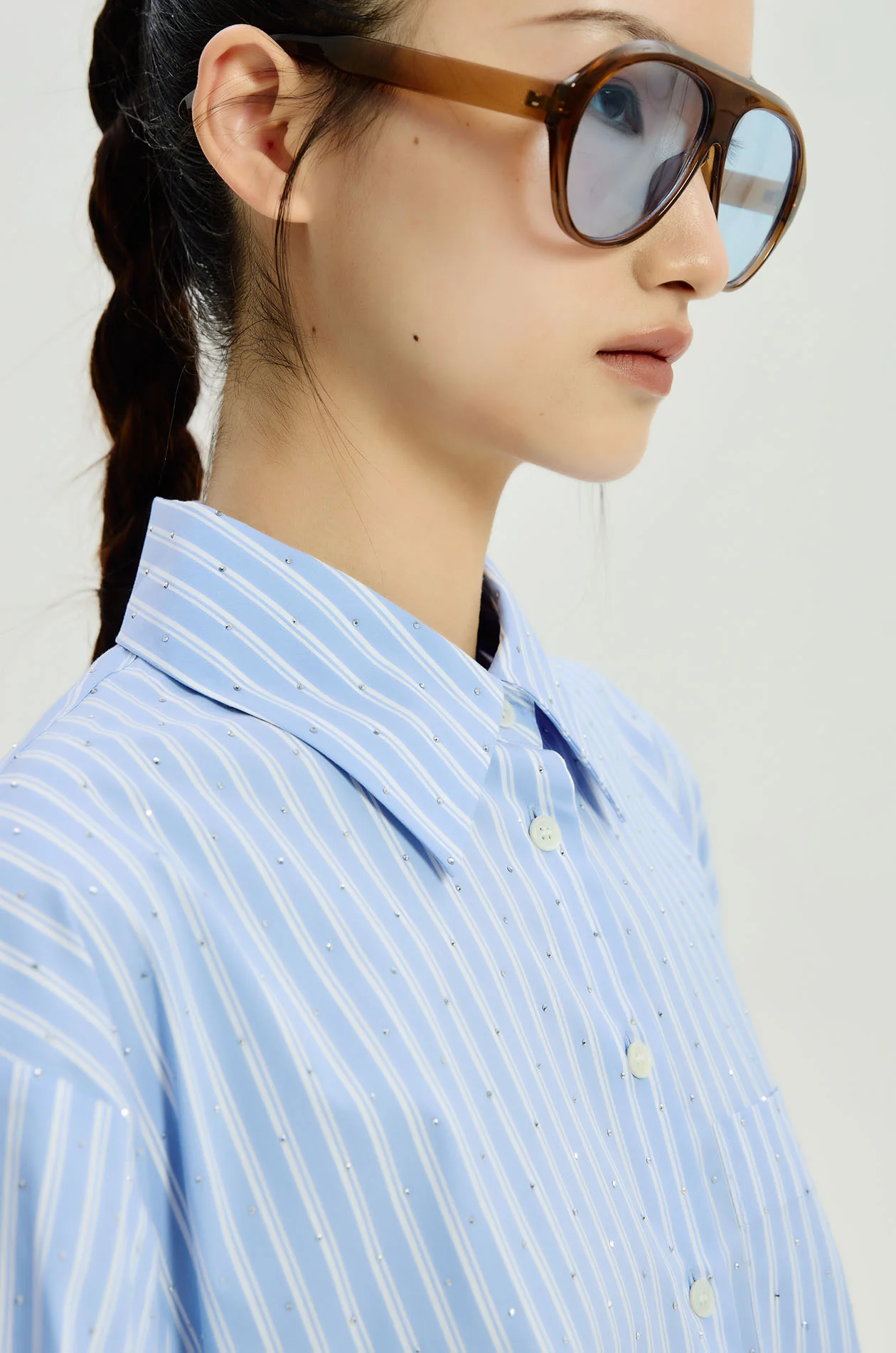 Oversized Rhinestone Poplin Shirt - Image 3