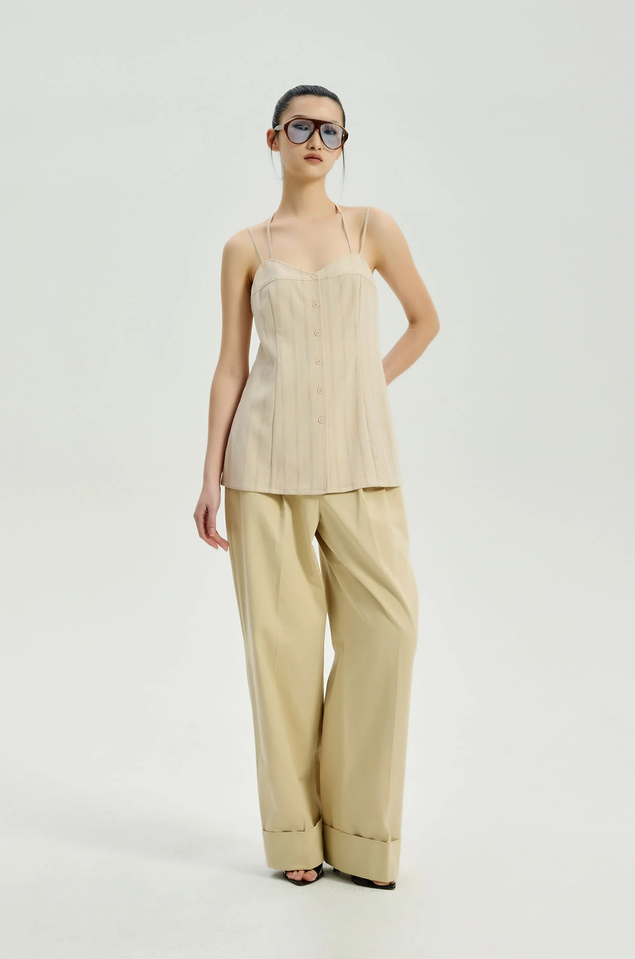 Structured Wide-Leg Chino Pants