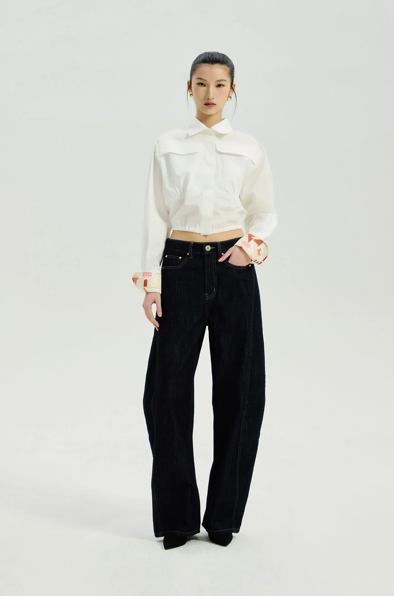 High‑Rise Barrel‑Leg Jeans
