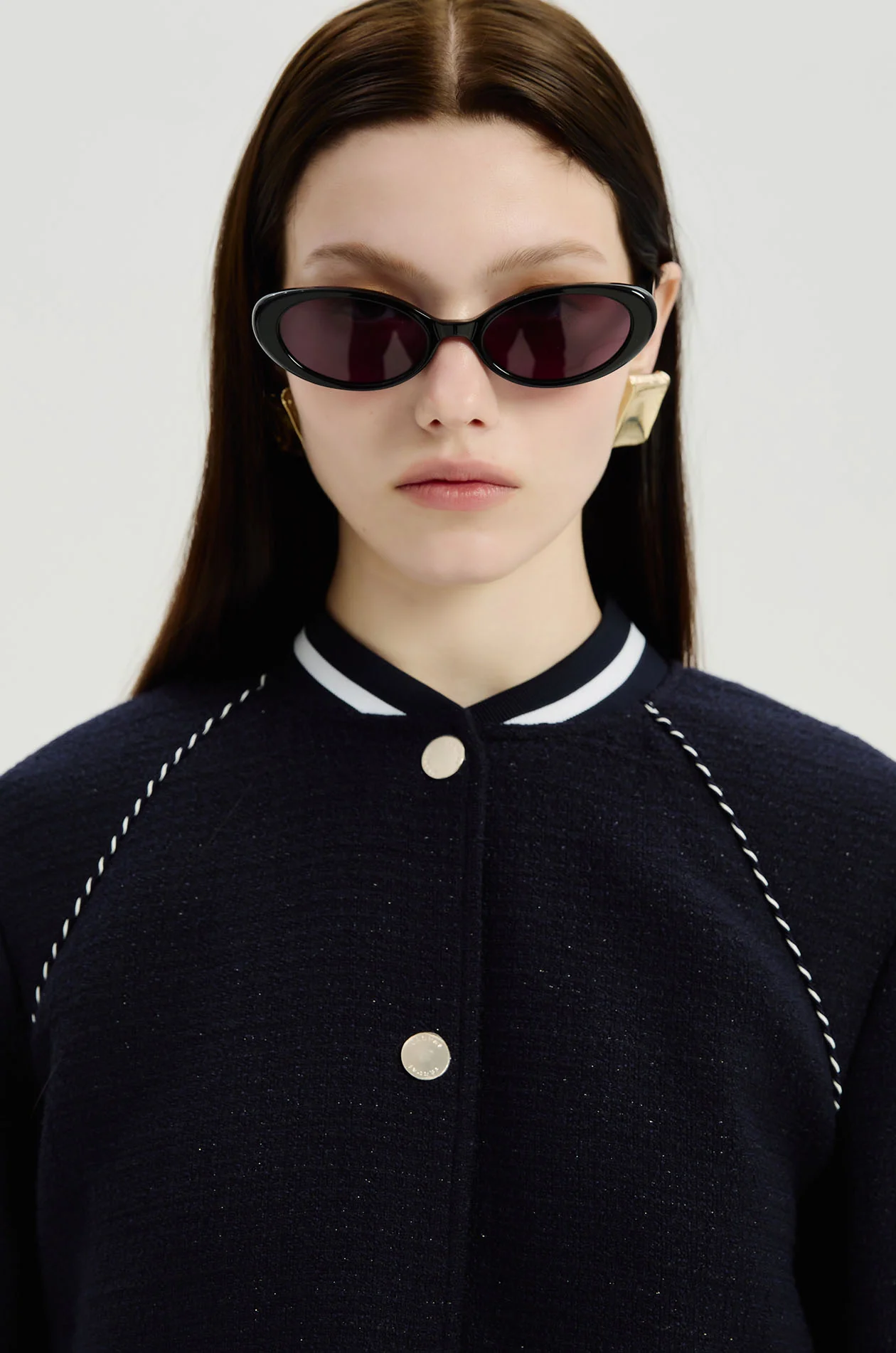 Metallic Tweed Bomber‑Collar Jacket - Image 3