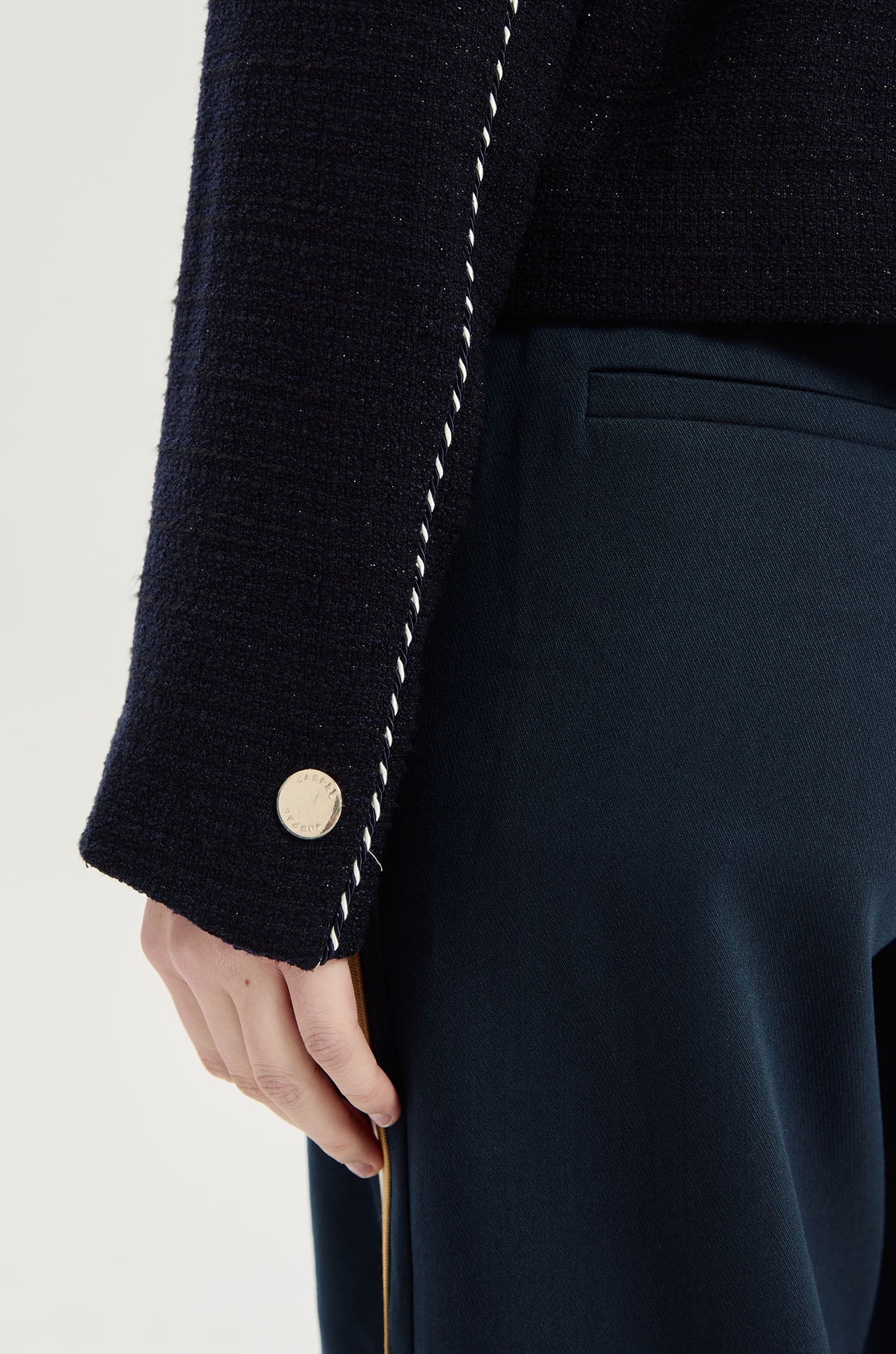 Metallic Tweed Bomber‑Collar Jacket - Image 4