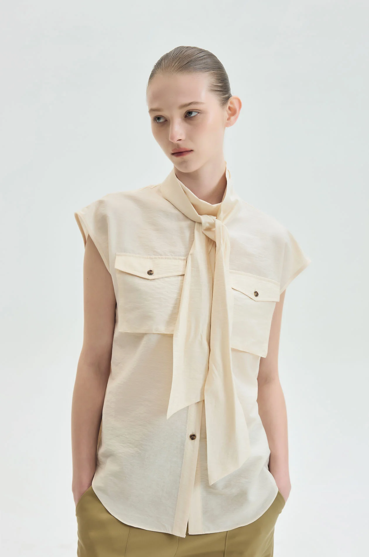 Crinkled Scarf‑Neck Sleeveless Top - Image 2