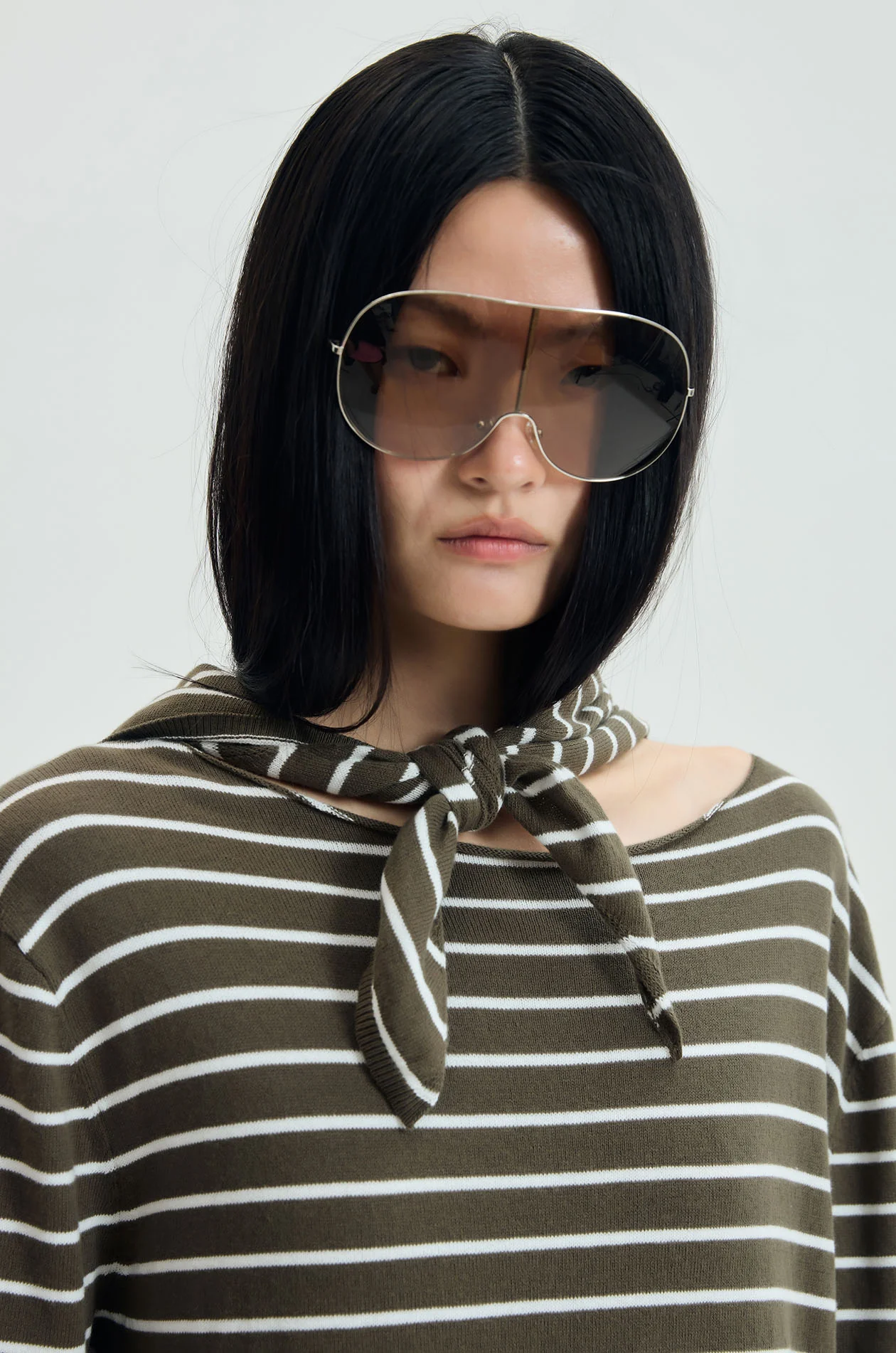 Striped Scarf‑Neck Cotton T‑Shirt - Image 3