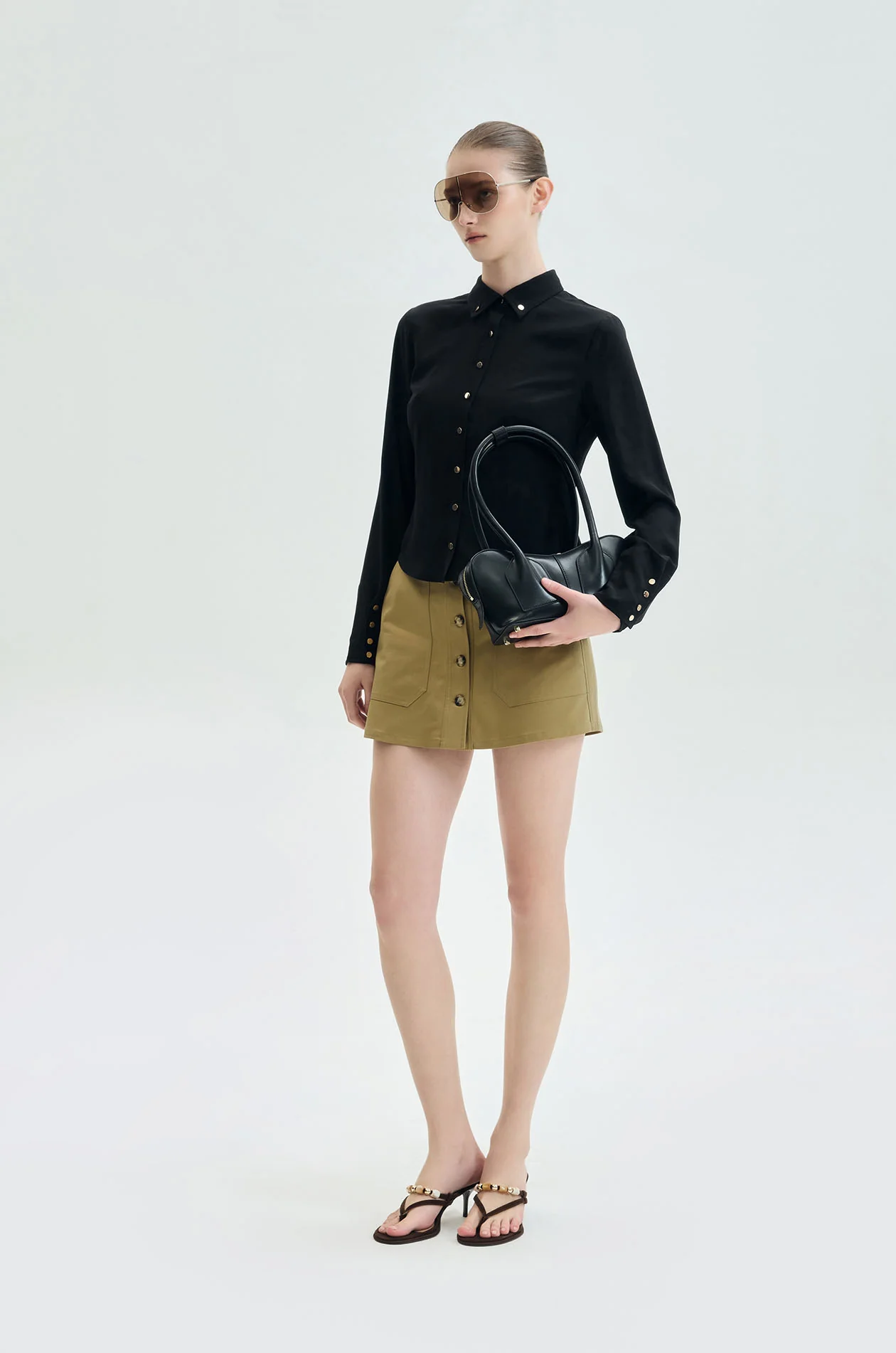 Button‑Front Utility Twill Skort