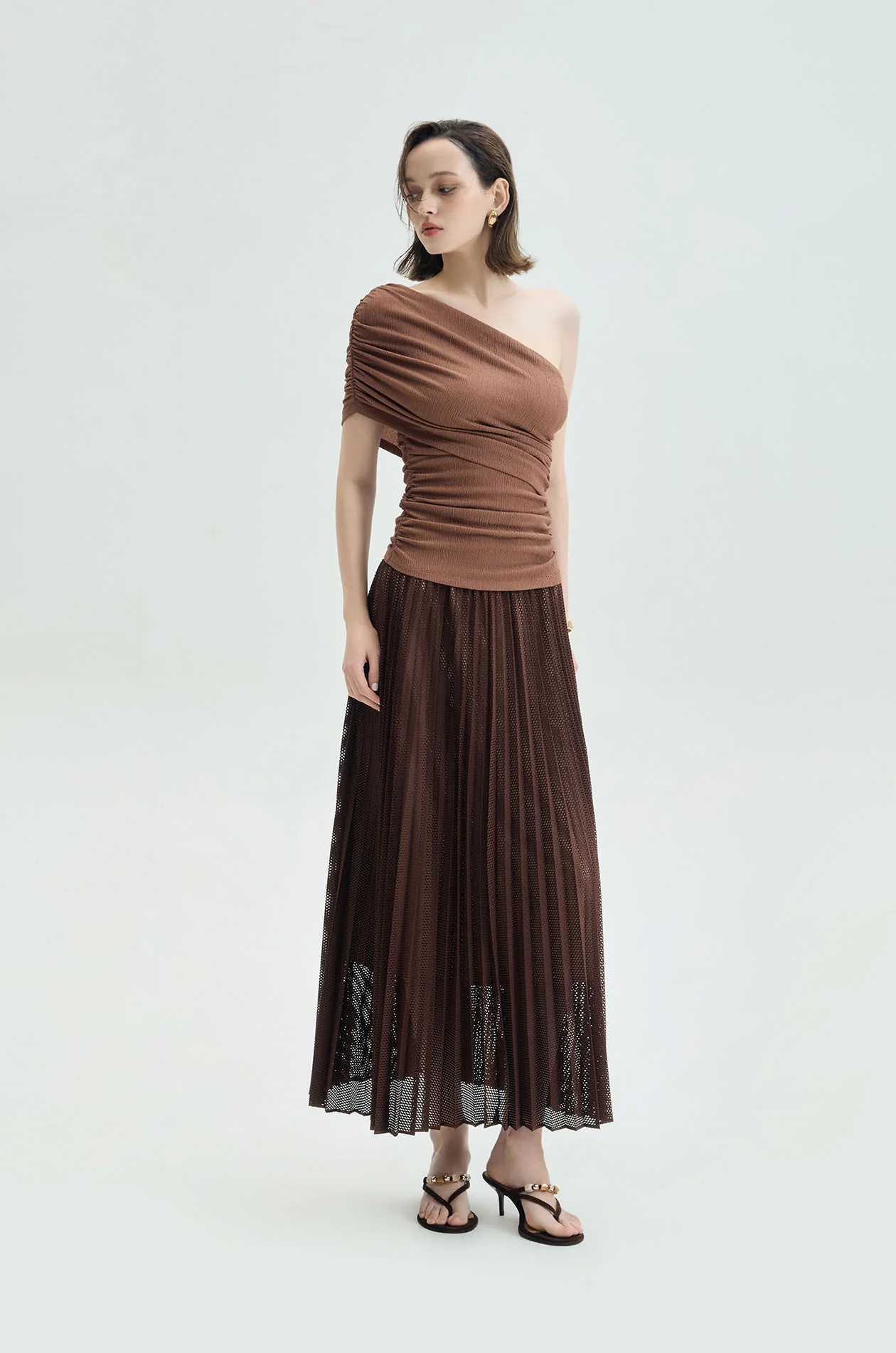 Plissé Mesh Accordion Midi Skirt