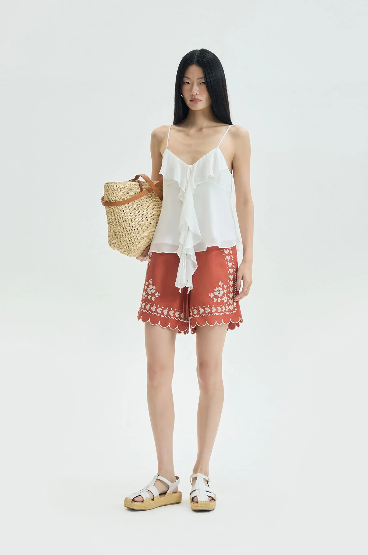 Embroidered Scallop Resort Shorts