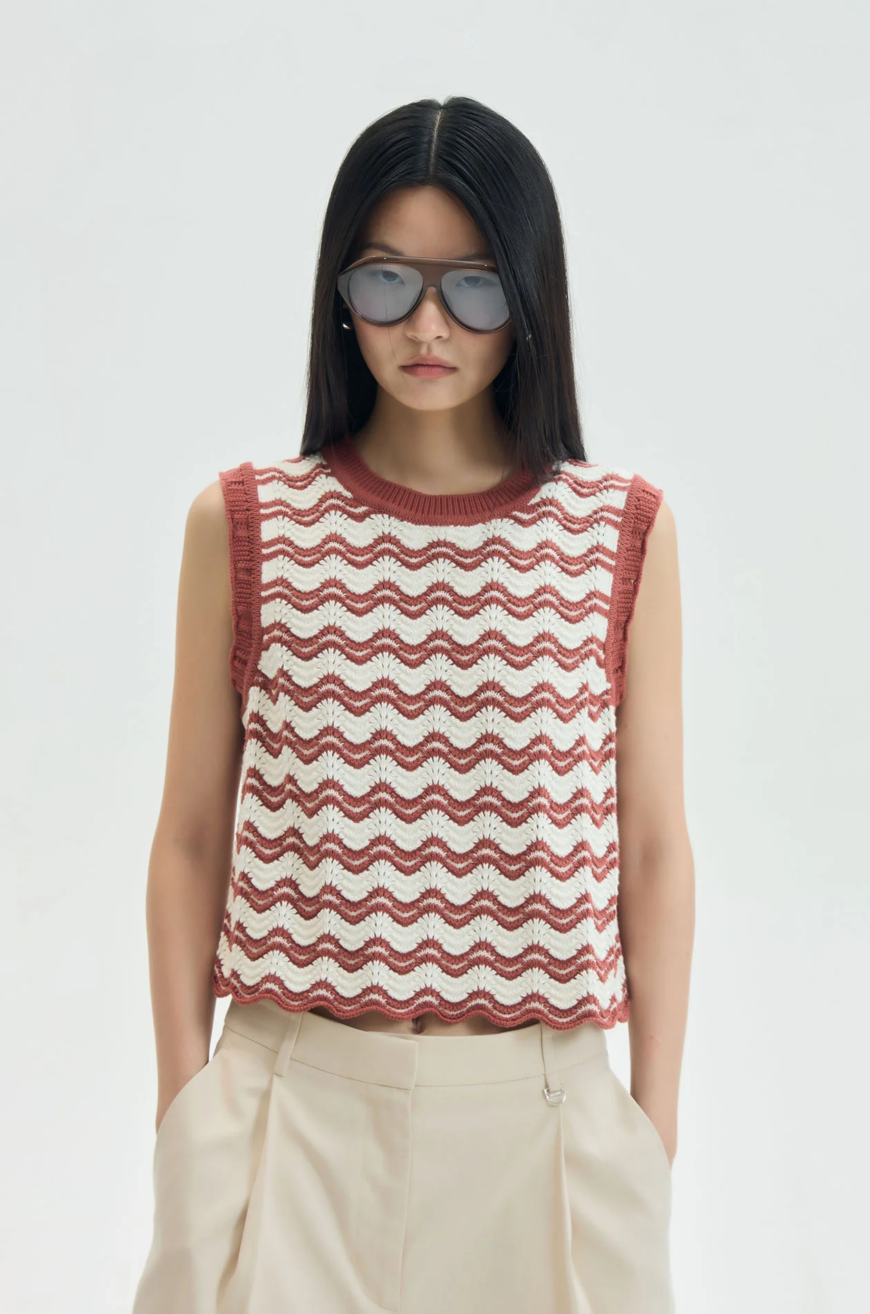 Wavy Scallop Knit Top - Image 2