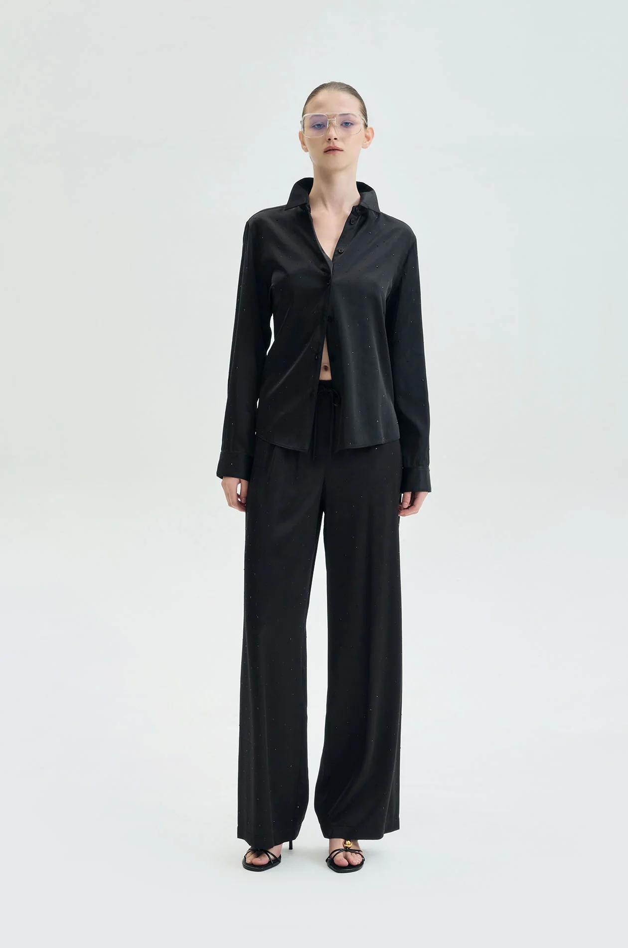 Rhinestone Satin Relaxed Shirt