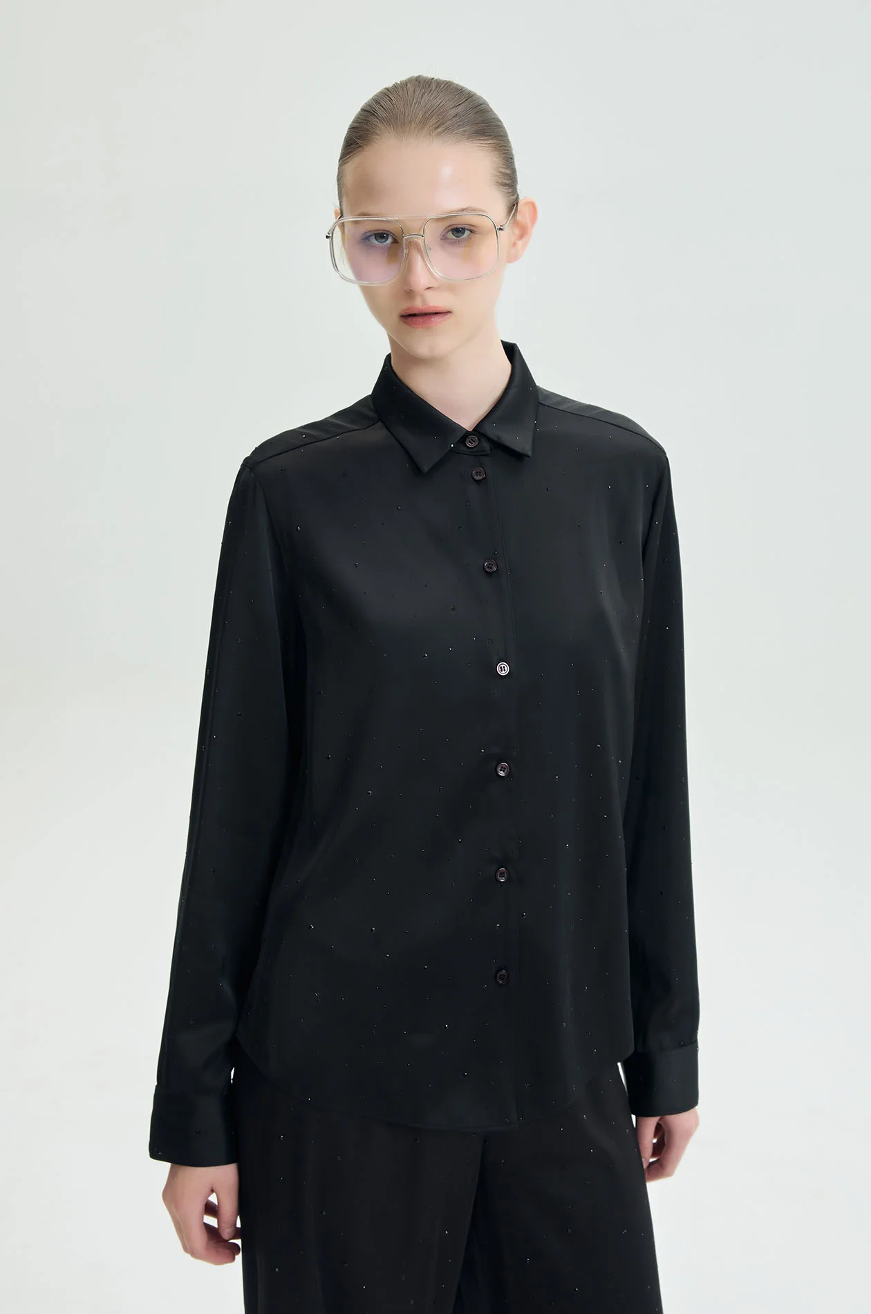 Rhinestone Satin Relaxed Shirt - Image 2