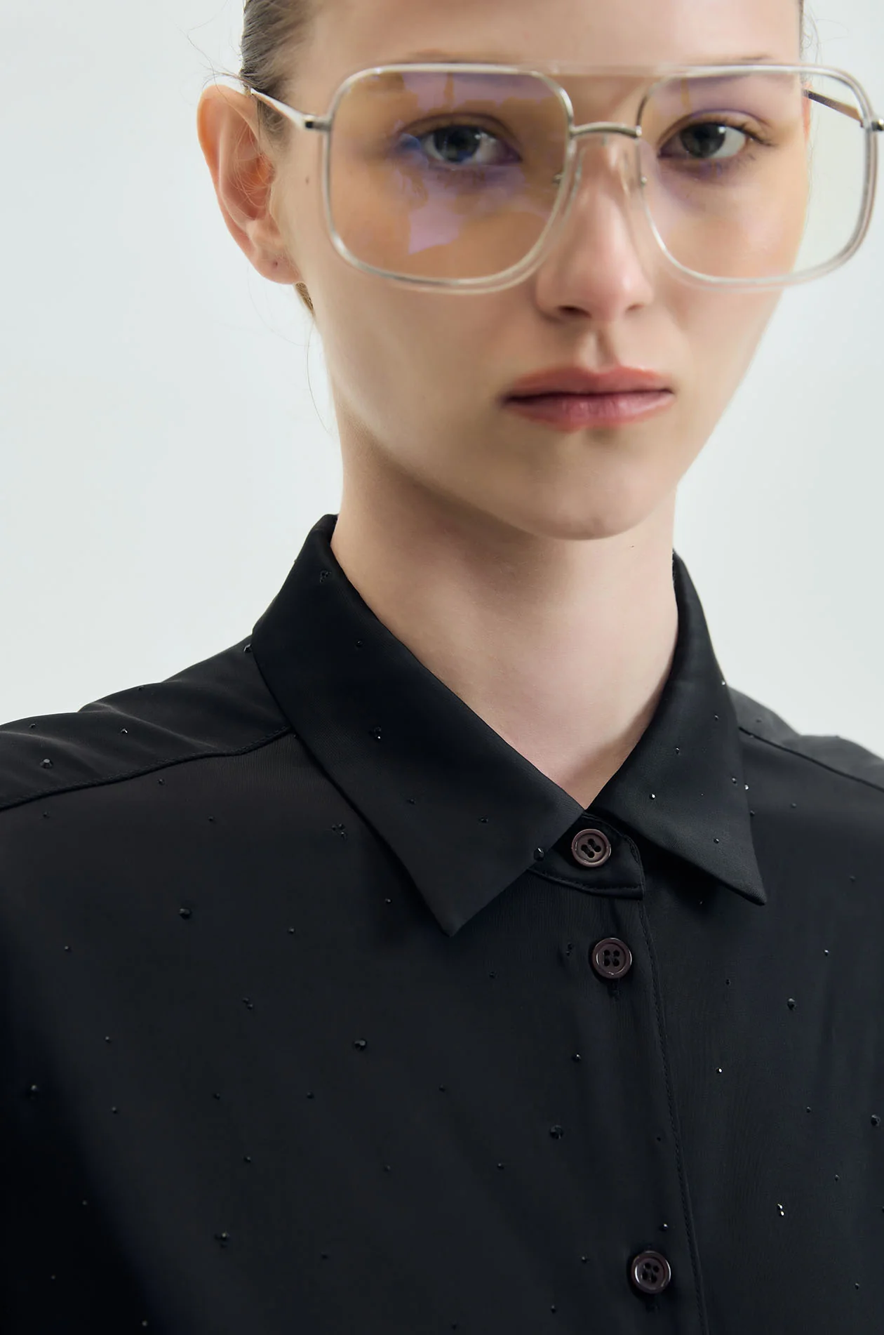 Rhinestone Satin Relaxed Shirt - Image 3