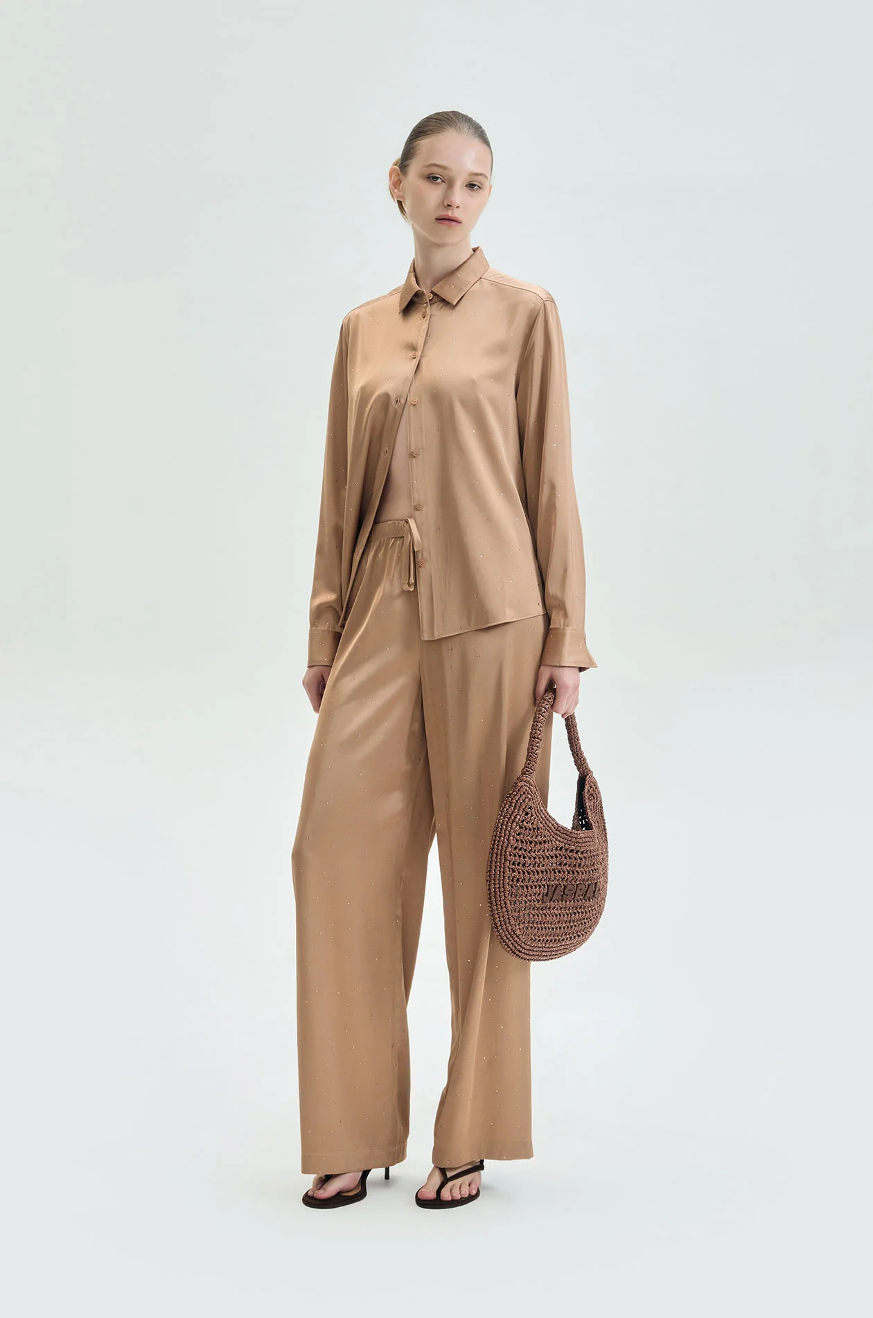Rhinestone Satin Relaxed Shirt - Image 6