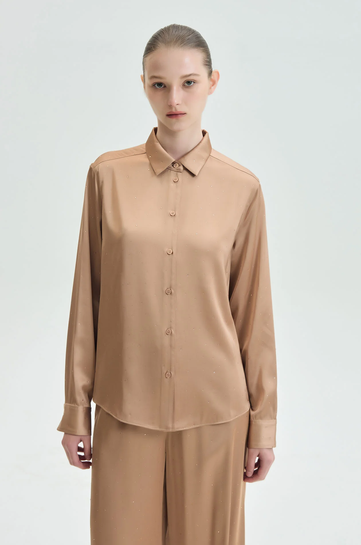 Rhinestone Satin Relaxed Shirt - Image 7